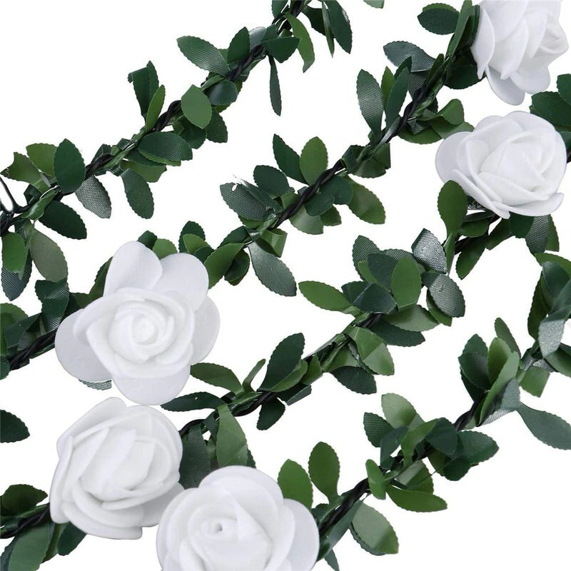 Romantic Rose Flower Vine String Lights - 10ft 20 LED Battery Operated Fairy Lights for Wedding, Party, Garden, Bedroom, and Outdoor Decor