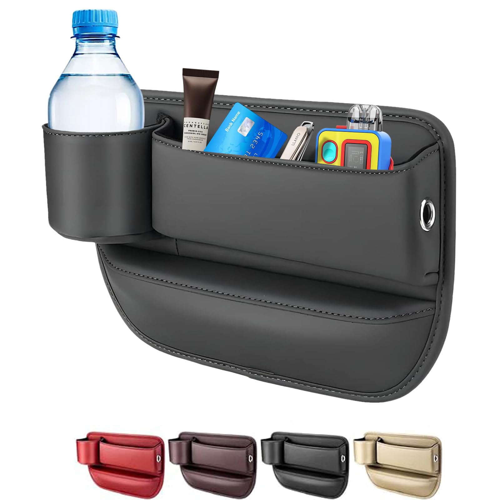 2024 Universal Car Seat Gap Filler Organizer - Black Leather Storage Box for Driver Side | Holds Glasses, Phones, Keys & Cards | Perfect for Road Trips & Daily Commutes