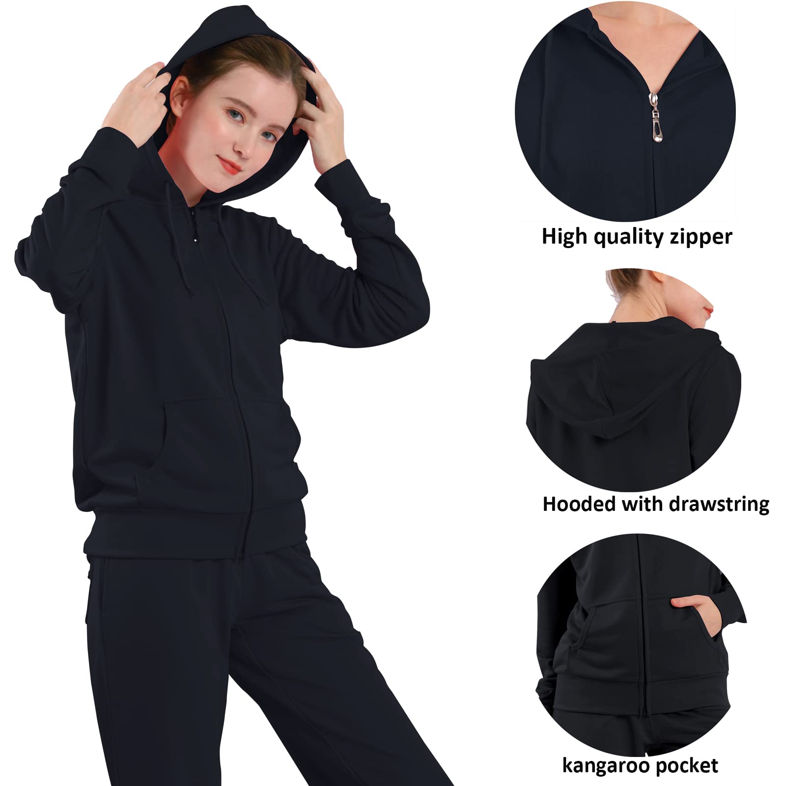 Women's 2-Piece Sweatsuit Set - Zip Up Hoodie & Jogger Pants Comfy Casual Workout Outfit for Running, Yoga & Lounge Wear