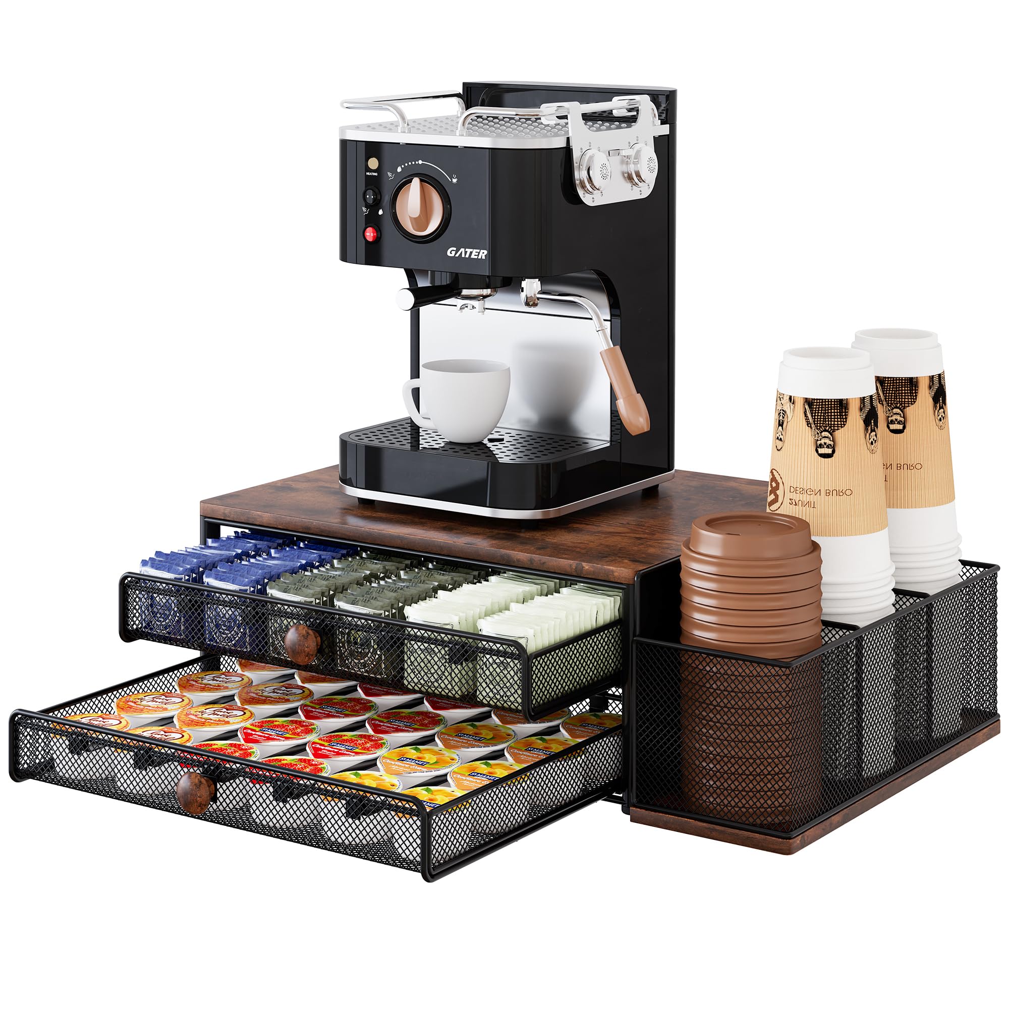 60-Capacity 2-Tier Coffee Pod Stand & Cup Holder - Countertop Organizer for Keurig K-Cups, Nespresso Pods & Disposable Cups with Lid Storage - Perfect for Coffee Bars, Kitchens & Office Break Rooms (Black)