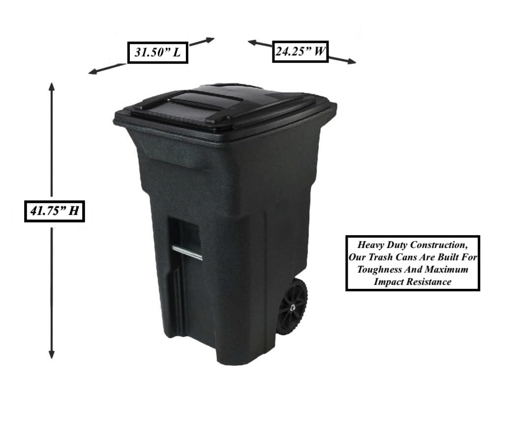 64 Gallon Heavy Duty Trash Can with 2 Rugged Wheels & Ergonomic Handle - Durable Outdoor/Indoor Garbage Bin for Home, Office, Garage, and Commercial Use - Impact Resistant Construction with Secure Lid
