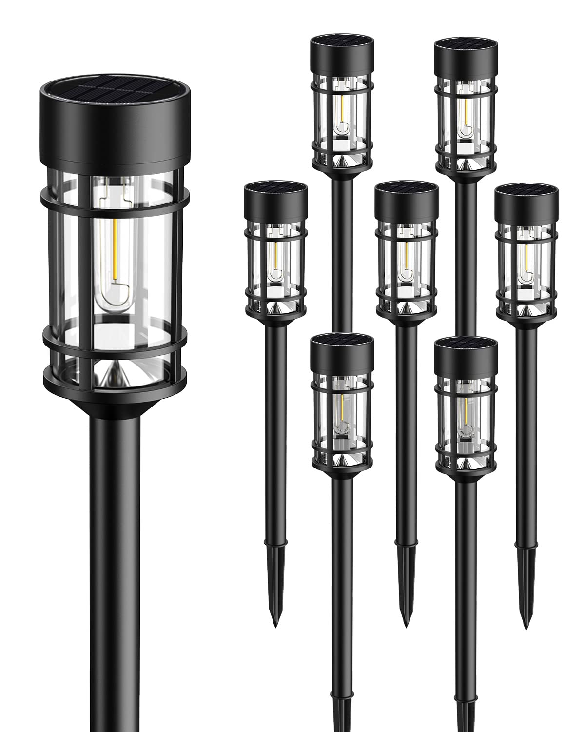 8 Pack Solar Pathway Lights Outdoor, Waterproof Solar Garden Lights with Metal & Glass Design - Auto On/Off, Long-Lasting LED Landscape Lighting for Yard, Lawn, Driveway, Walkway | Perfect for Patio, Backyard & Garden Decor