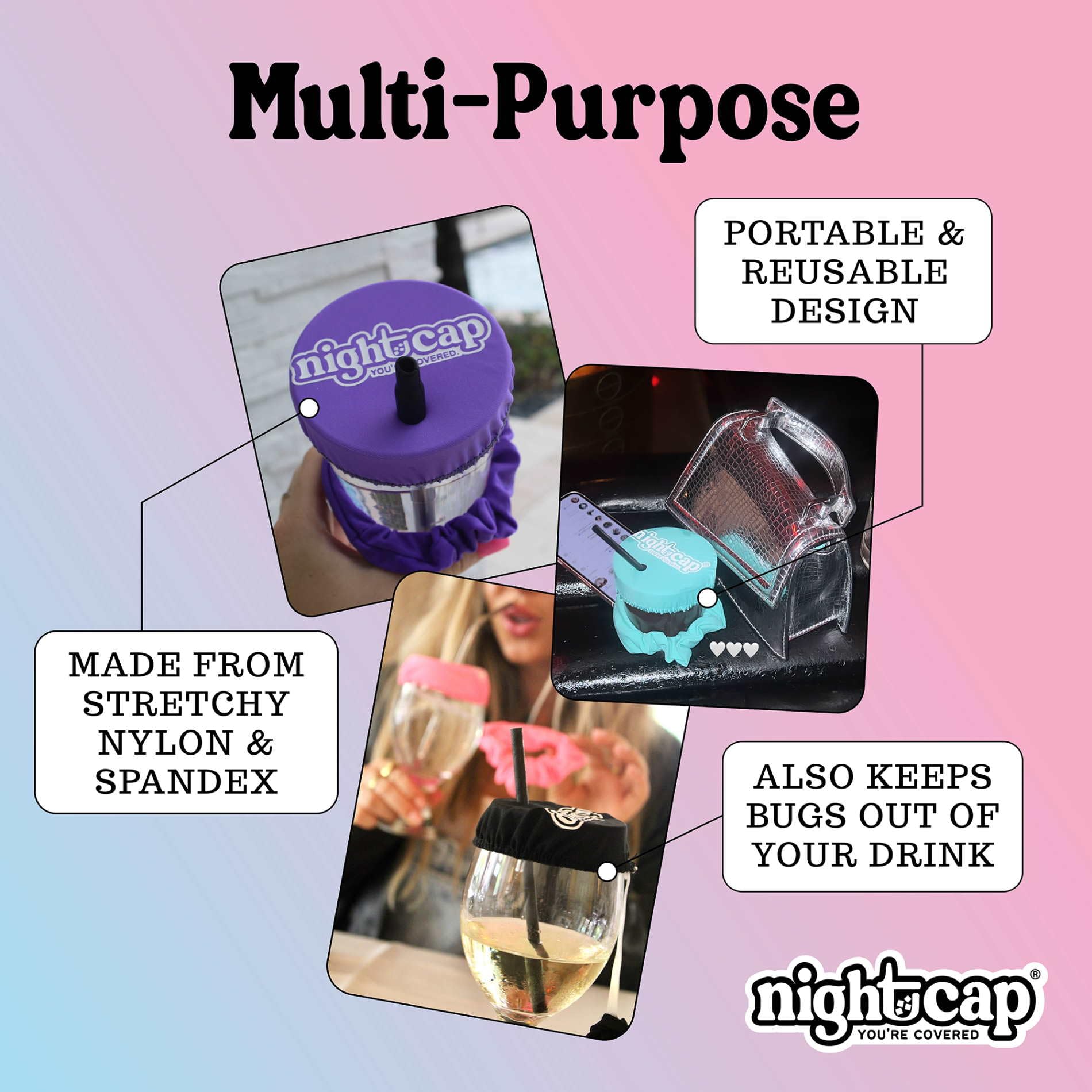 Nightcap The Original Drink Cover Scrunchie, 20 Pack Black – Reusable Hair & Wrist Band for Drink Protection | As Seen On Shark Tank & TikTok | Prevent Drink Spiking with Sanitary Pocket | Perfect for Bars, Parties, Travel & College Events