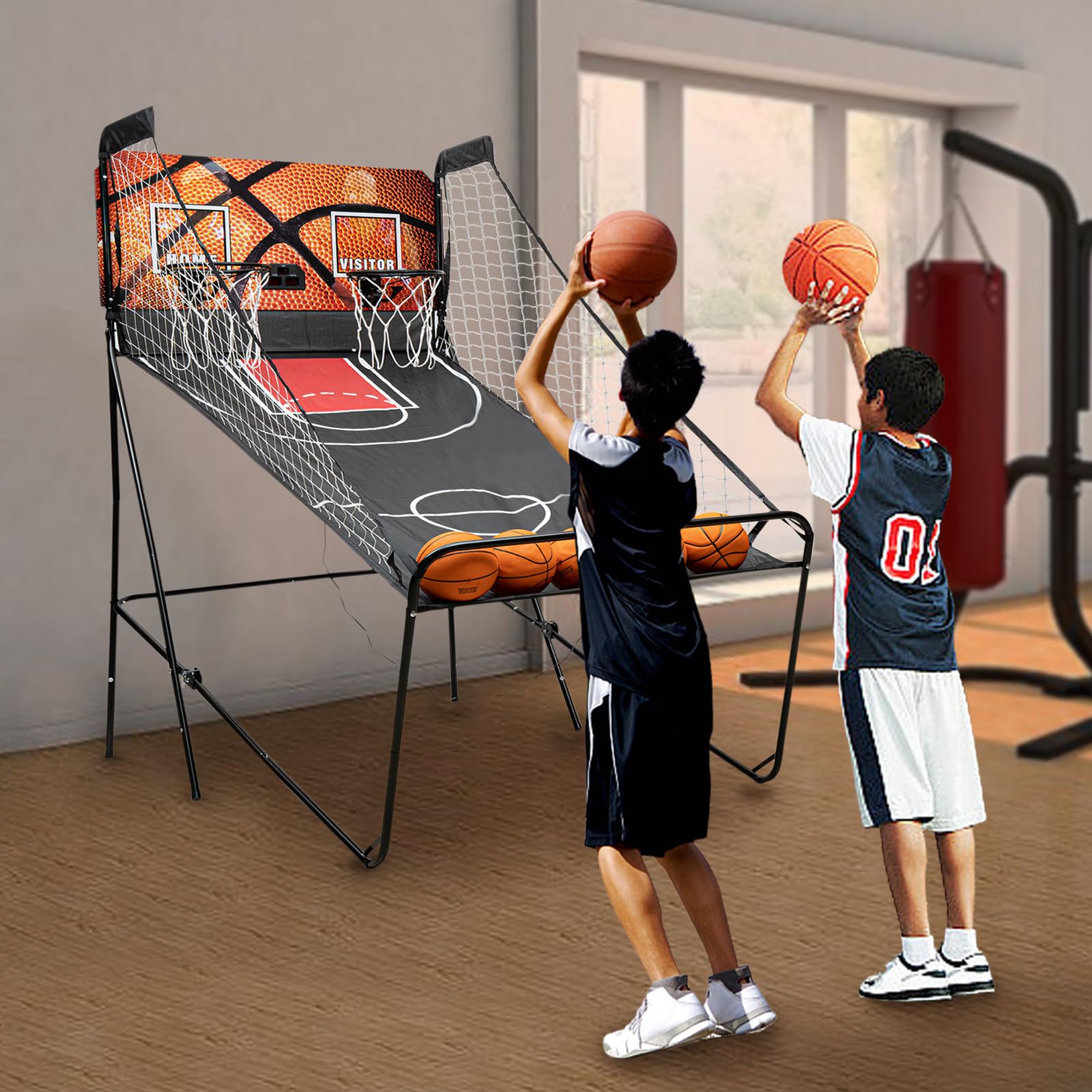 Electronic Basketball Arcade Game - Dual Shot Foldable Basketball Machine with Digital Scoring & Timer - Indoor Basketball Hoop for Teens & Adults - Includes 5 Balls & 2 Nets - Perfect for Home, Office, Game Room & Party Entertainment