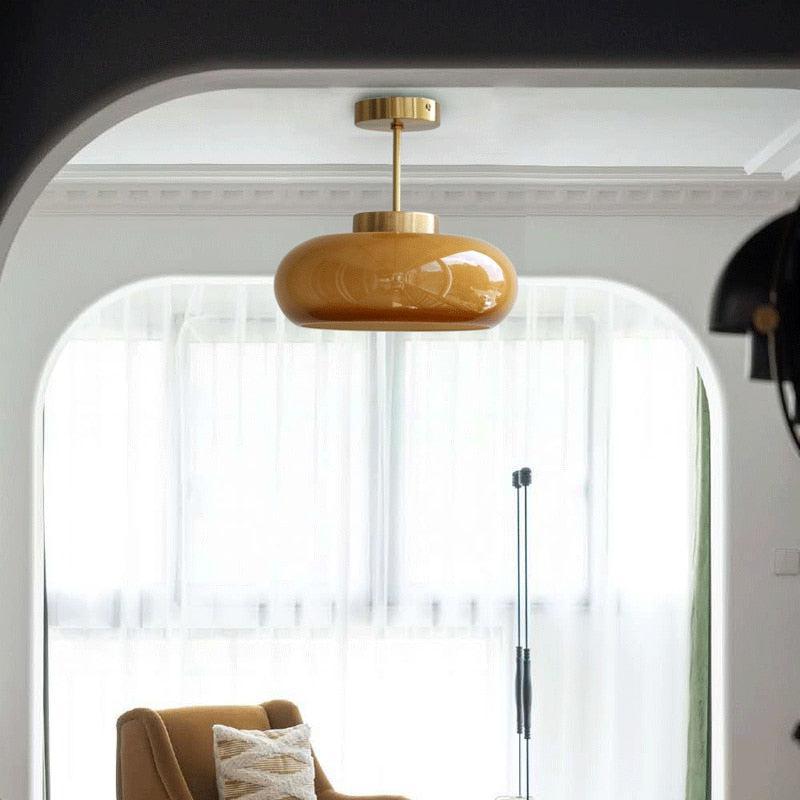 Vintage Brass & Glass Ceiling Light Fixture - Retro Industrial Pendant Lamp for Dining Room, Kitchen, or Bedroom Lighting