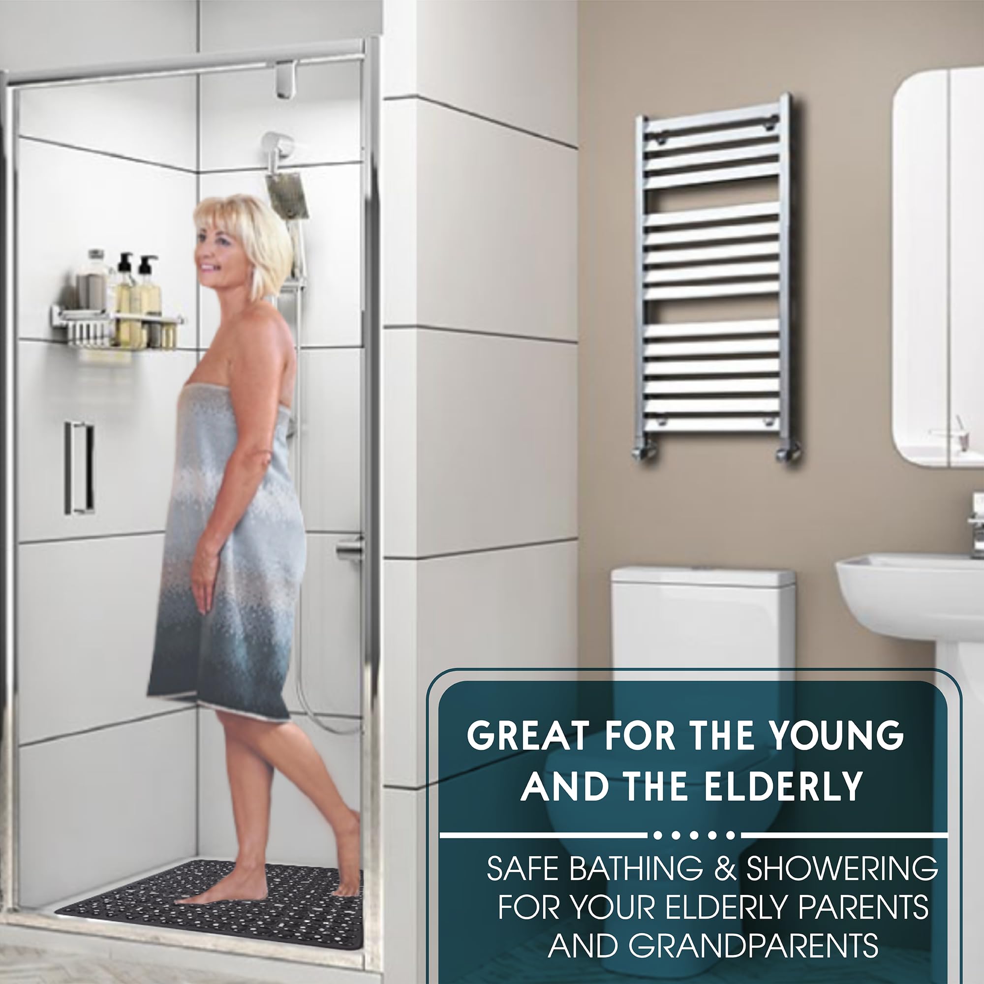 ENKOSI 21x21 Inch Non-Slip Square Shower Mat with Drain Hole - Clear Anti-Slip Bath Mat for Small Shower Stalls - Perfect for Stand Up Showers, Bathrooms & Wet Areas