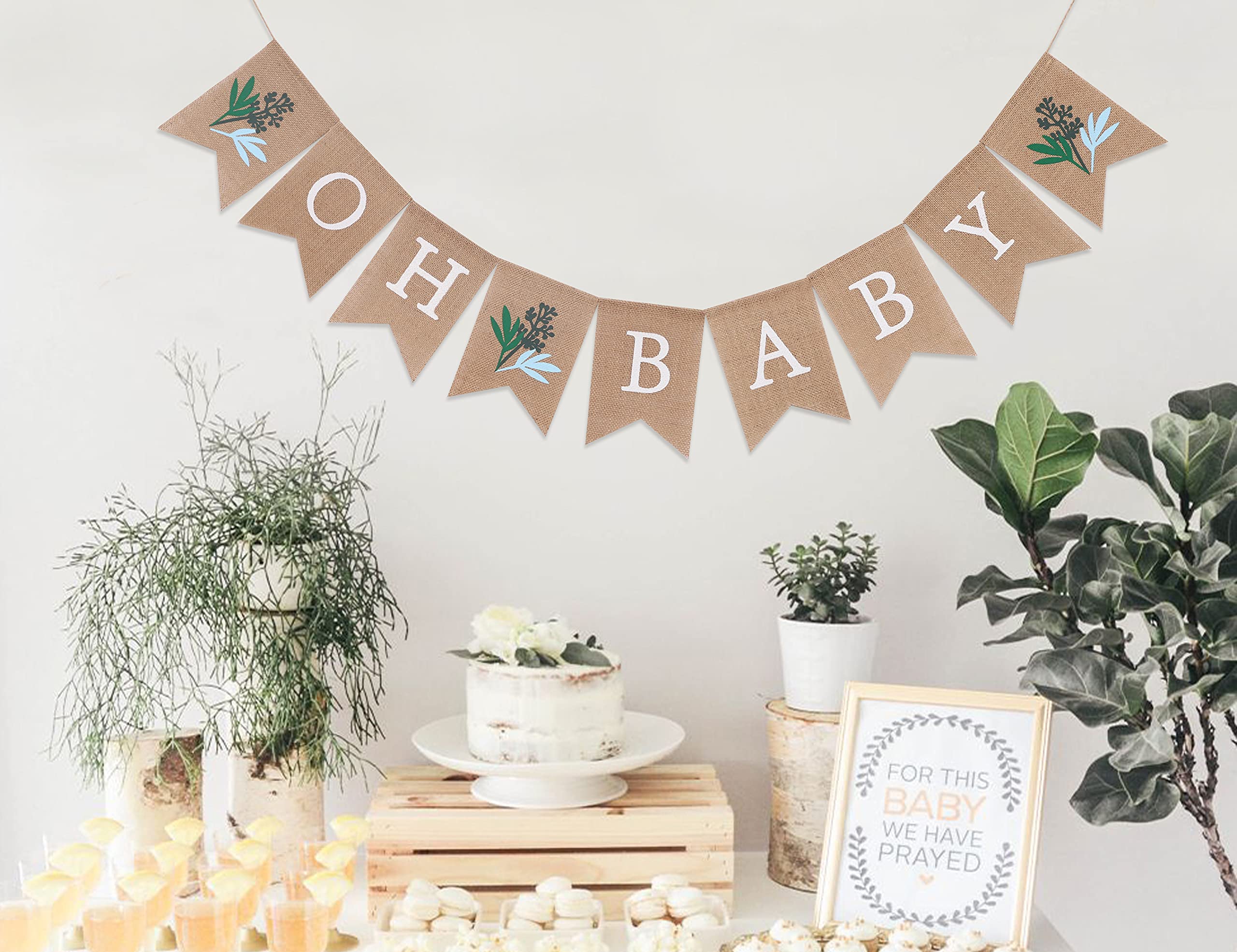 Greenery Baby Shower Banner - Gender Neutral Burlap Banner for Baby Showers | Oh Baby Decorations for Nursery, Gender Reveal & Wedding Shower Decor | Perfect for Rustic, Boho & Farmhouse Themes