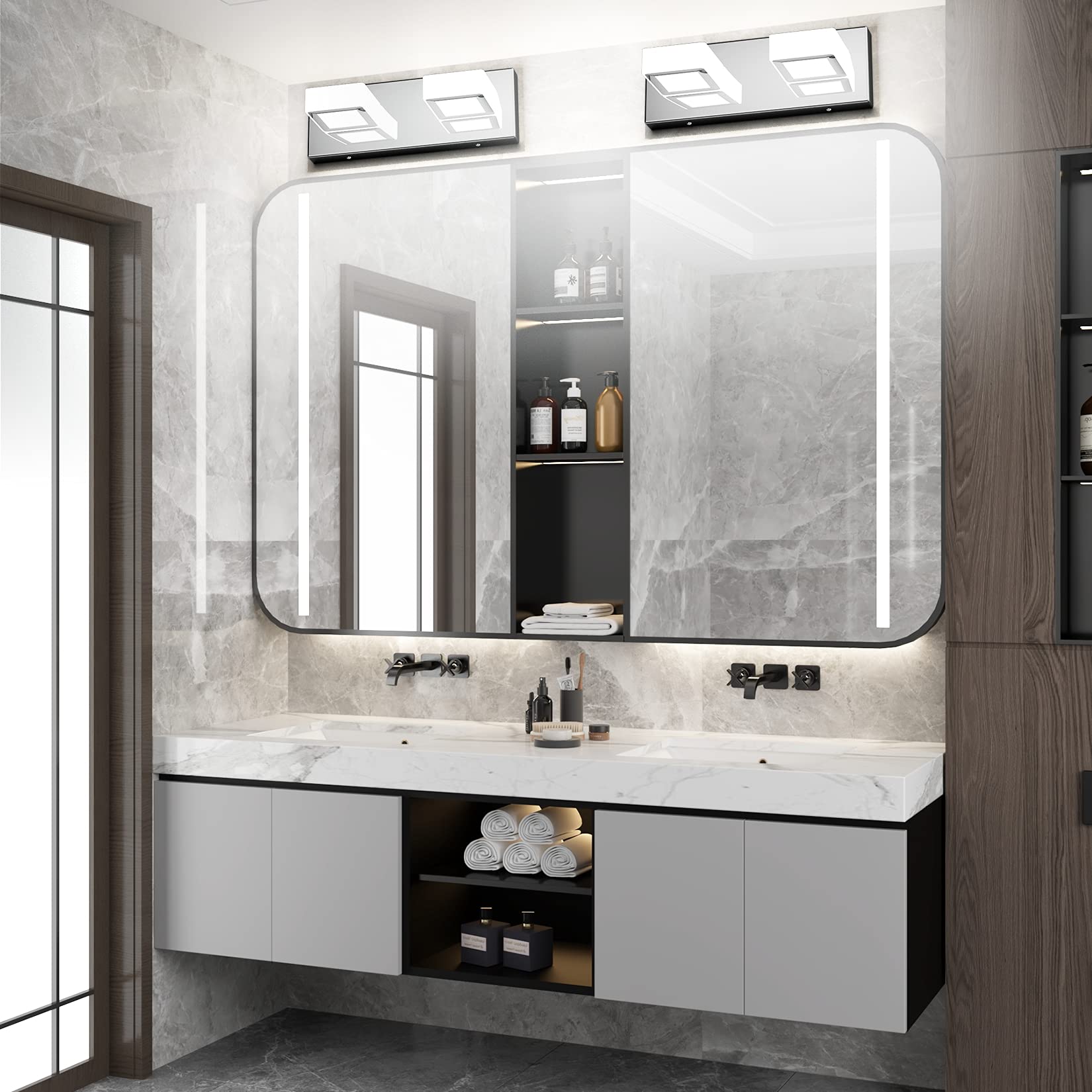 Ralbay Modern 2-Light LED Vanity Light - Acrylic & Stainless Steel Bathroom Lighting Fixture, 6000K Cool White for Makeup Mirror & Dressing Area