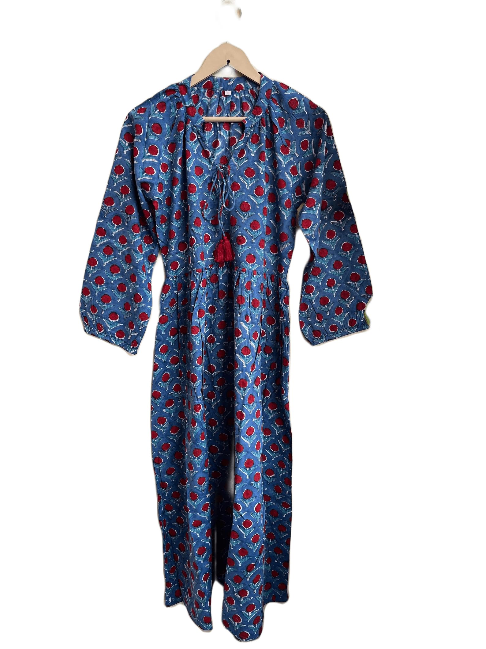 Hand Block Printed Cotton Dress - Long Sleeve Indian Tunic Gown for Women | Boho Chic Ethnic Wear for Festivals, Weddings & Casual Outings