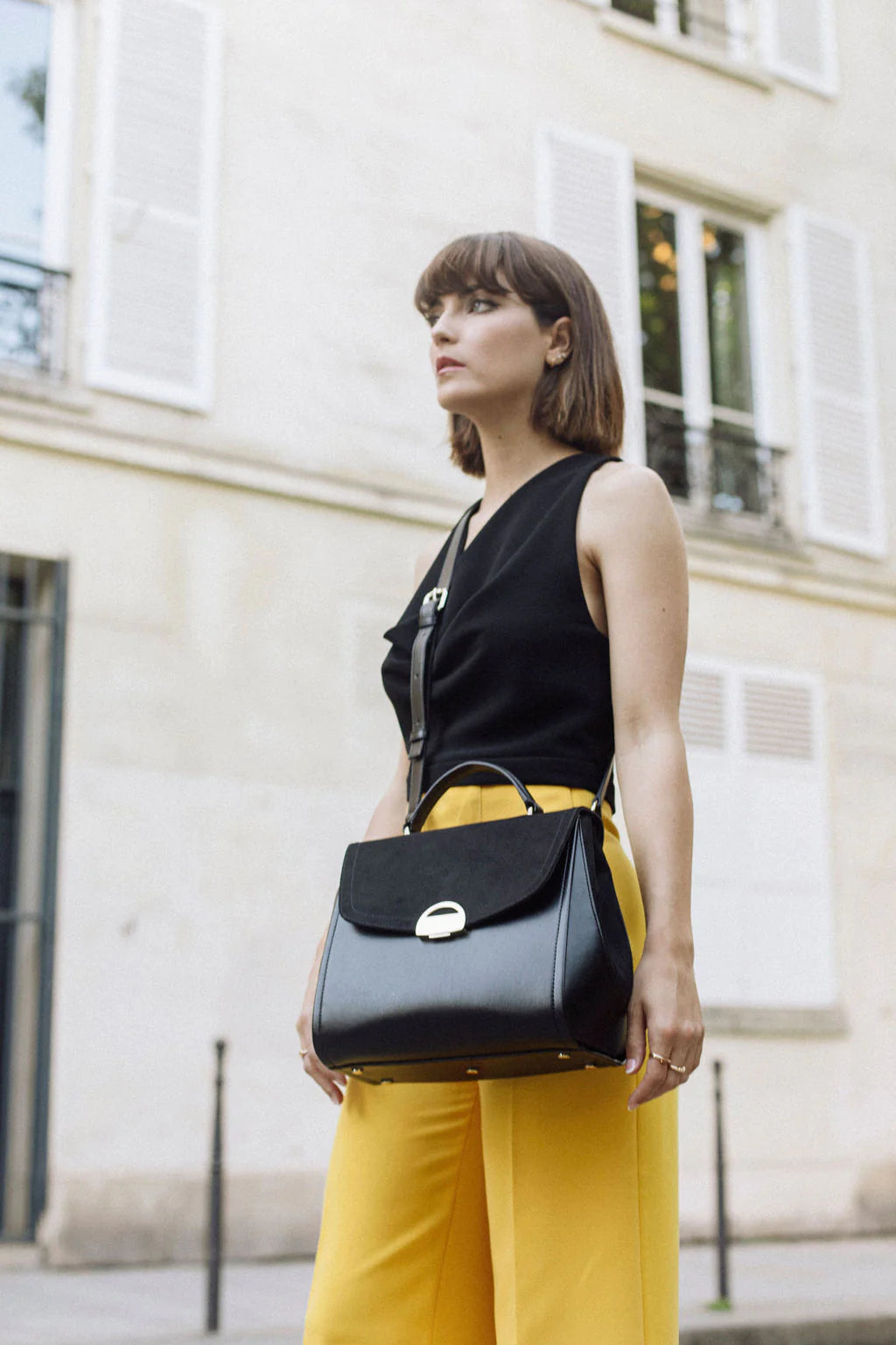 Paname Oxymore Vegan Handbag - Apple Leather & Microsuede Crossbody Bag for Women | Black | Perfect for Work, Travel & Everyday Use
