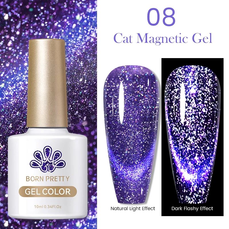 Born Pretty Reflective Sparkle Glitter Cat Eye Magnetic Gel Polish - Long Lasting Nail Art for Parties, Weddings & Special Occasions