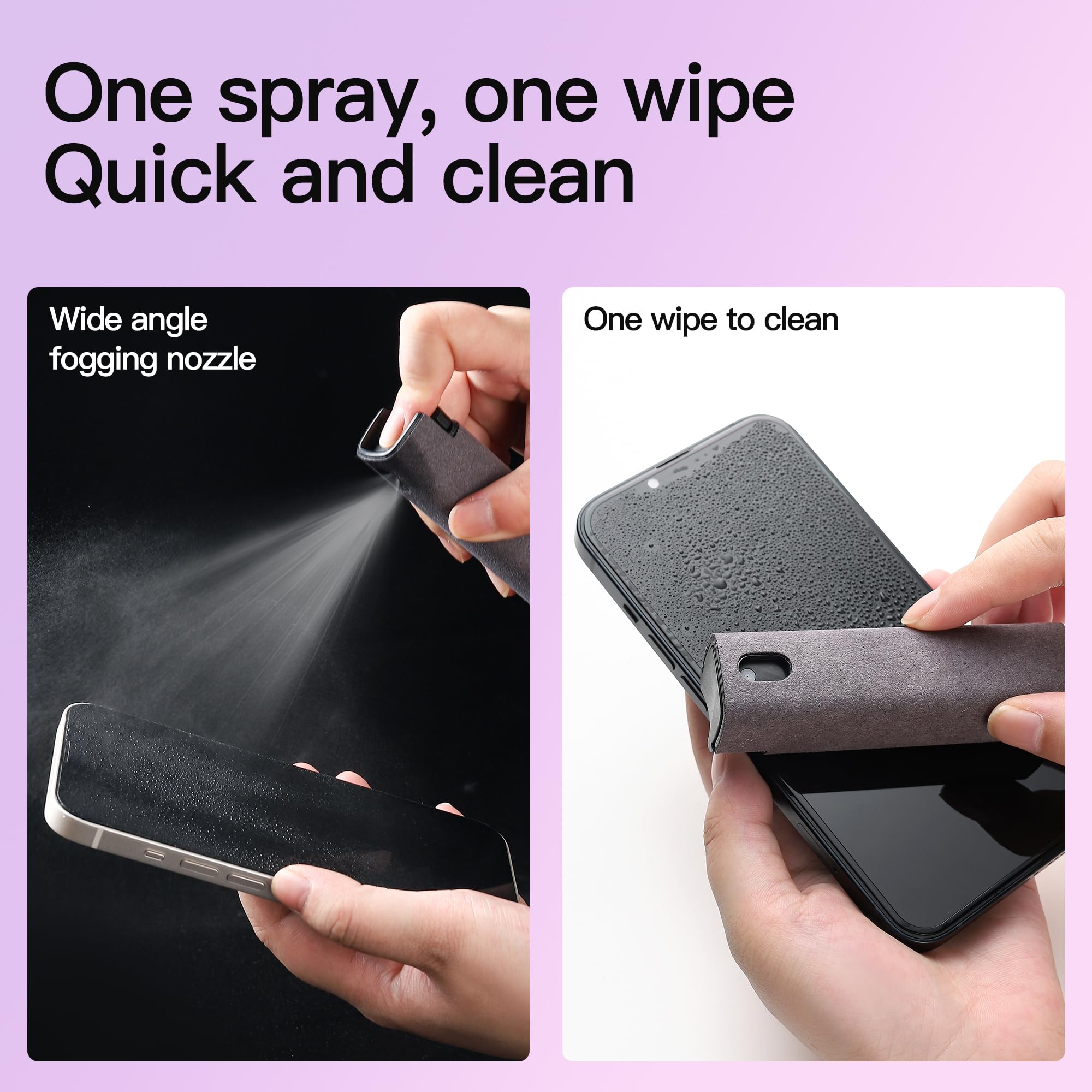 2-Pack Screen Cleaner Kit - 3-in-1 Touchscreen Cleaning Spray with Microfiber Cloth for Phone, Laptop, Tablet, TV, Monitor & Car Screens (Grey) | Safe for All Devices, Streak-Free Shine, Perfect for Home, Office & Travel Use