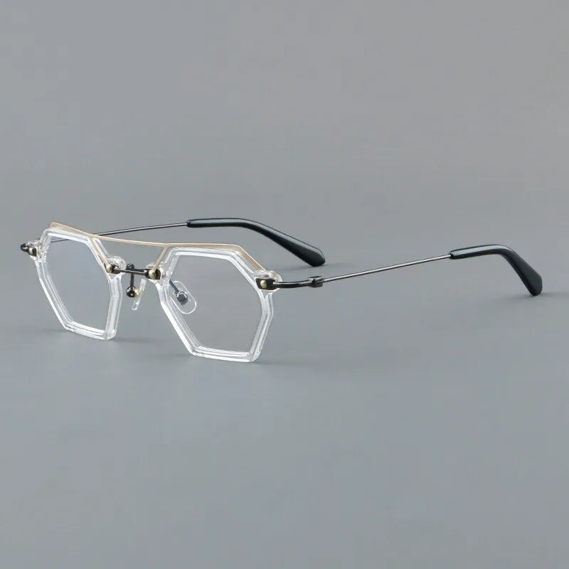 CCspace Unisex Full Rim Polygon Double Bridge Acetate Alloy Eyeglasses 3812 - Stylish & Durable Frame for Men & Women - Perfect for Work, Reading & Fashion Accessories