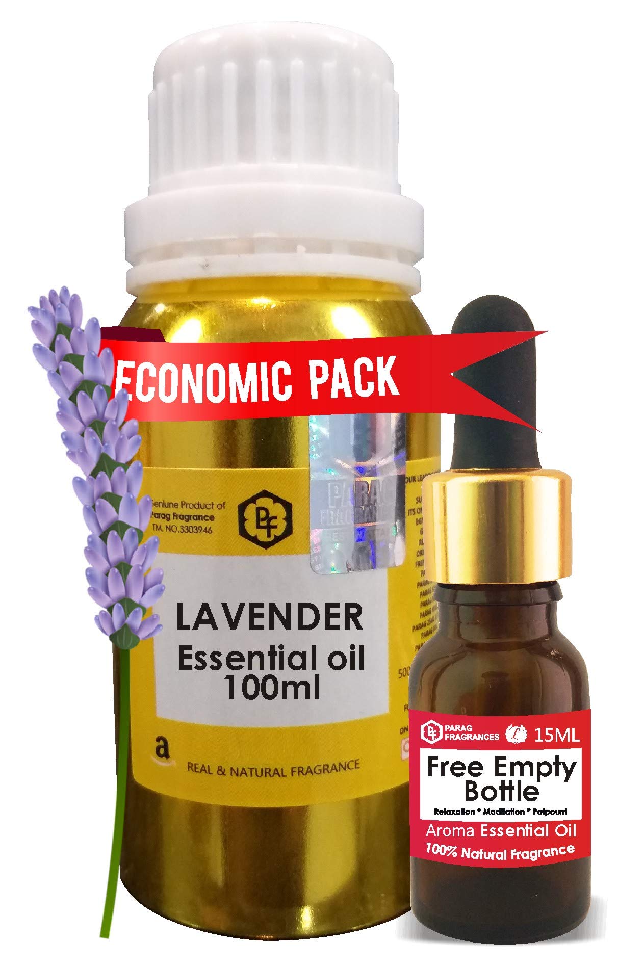 Parag Fragrances 100% Pure Lavender Essential Oil 100ml - Organic, Steam Distilled for Aromatherapy, Relaxation & Skin Care | Easy-Use Bottle Included | Perfect for Diffusers, Massage & DIY Beauty