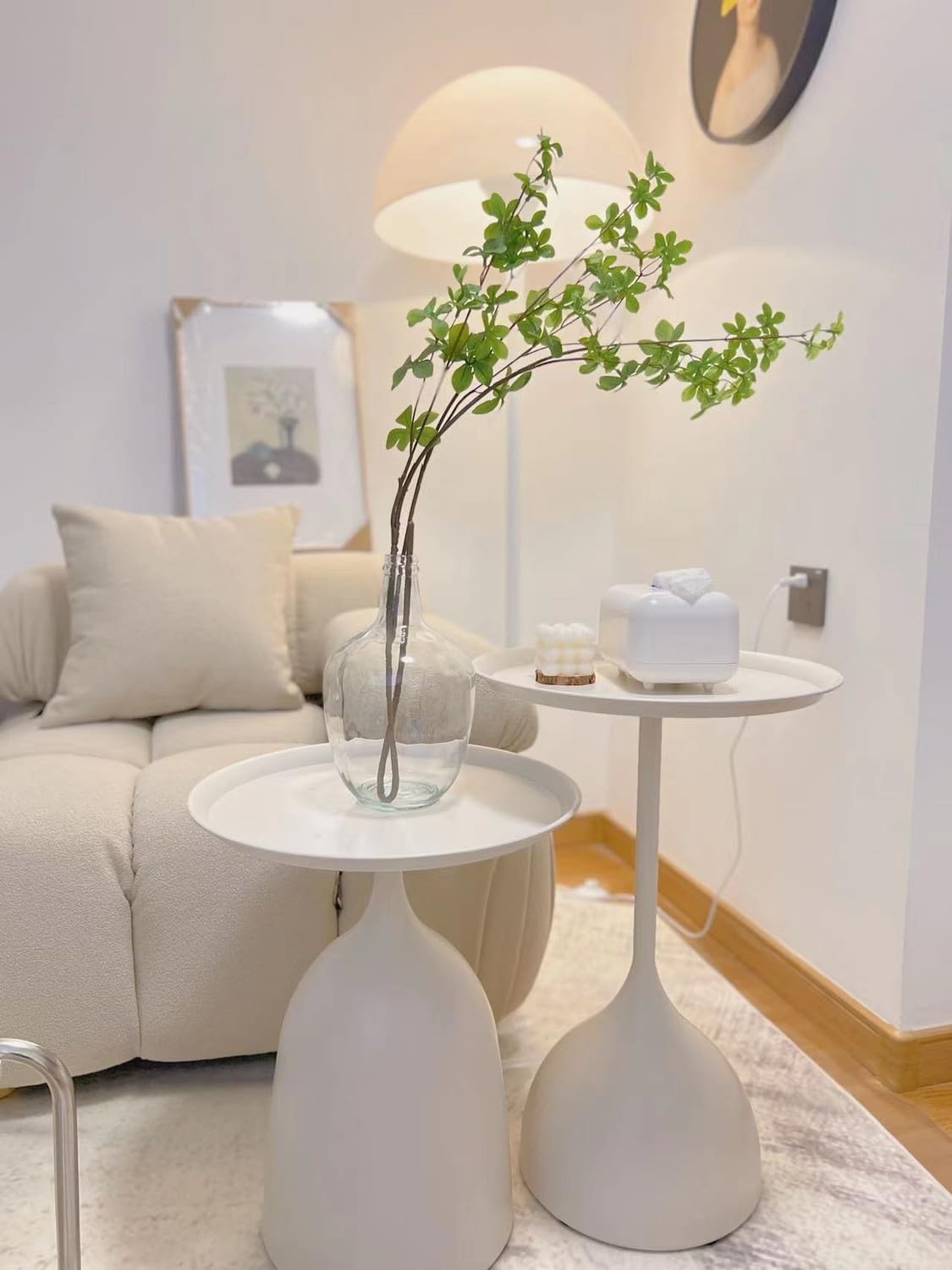 Modern Round Nesting Side Tables Set - Bright White Metal End Tables for Living Room, Bedroom & Sofa | Coffee Table, Console Table & Pedestal Table Alternative | Space-Saving Home Decor