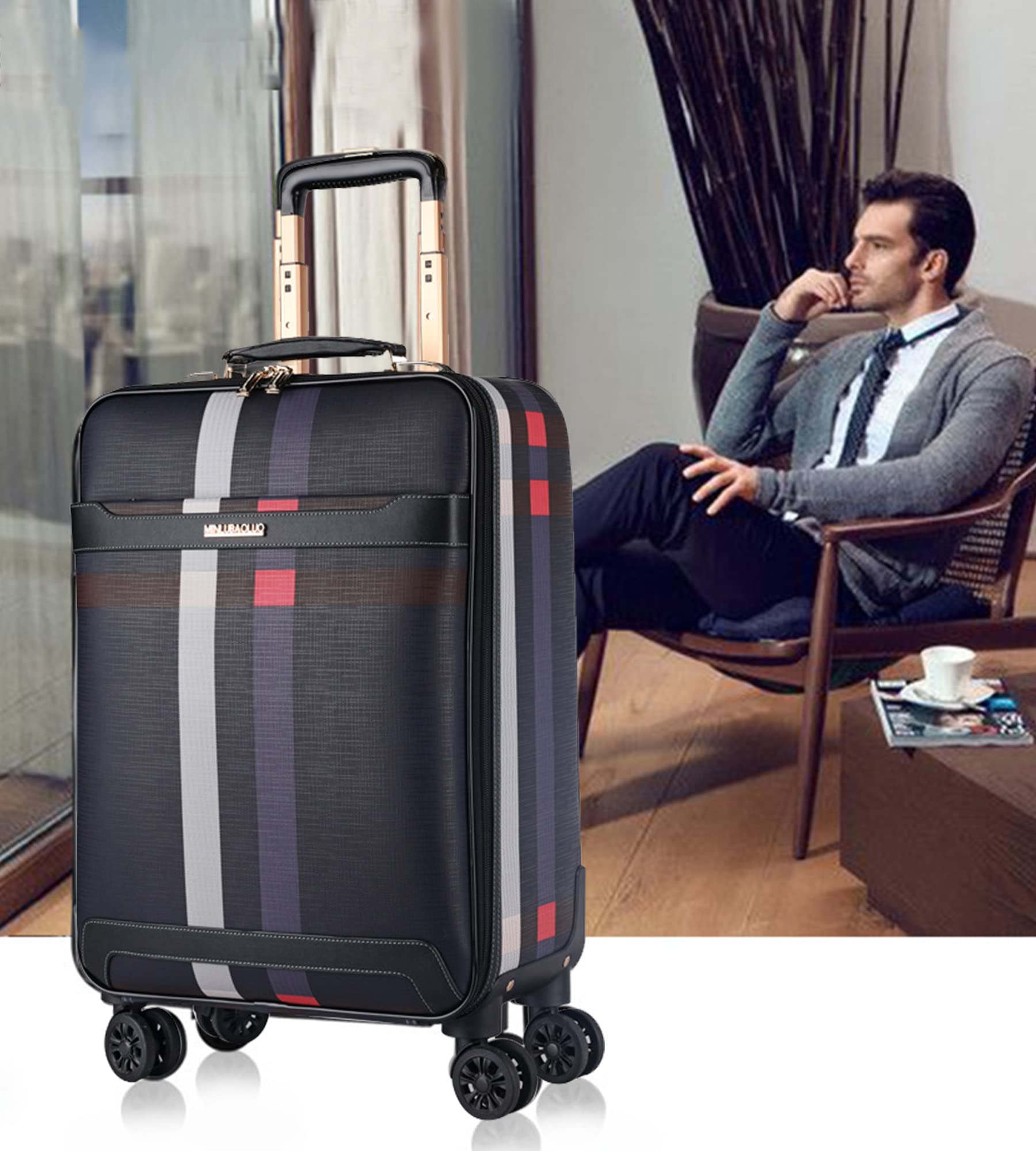 Feilario 2-Piece Leather Business Spinner Wheel Luggage Set - 36-55L Waterproof Carry-On Suitcase with TSA Lock | Perfect for Business Travel & Weekend Getaways