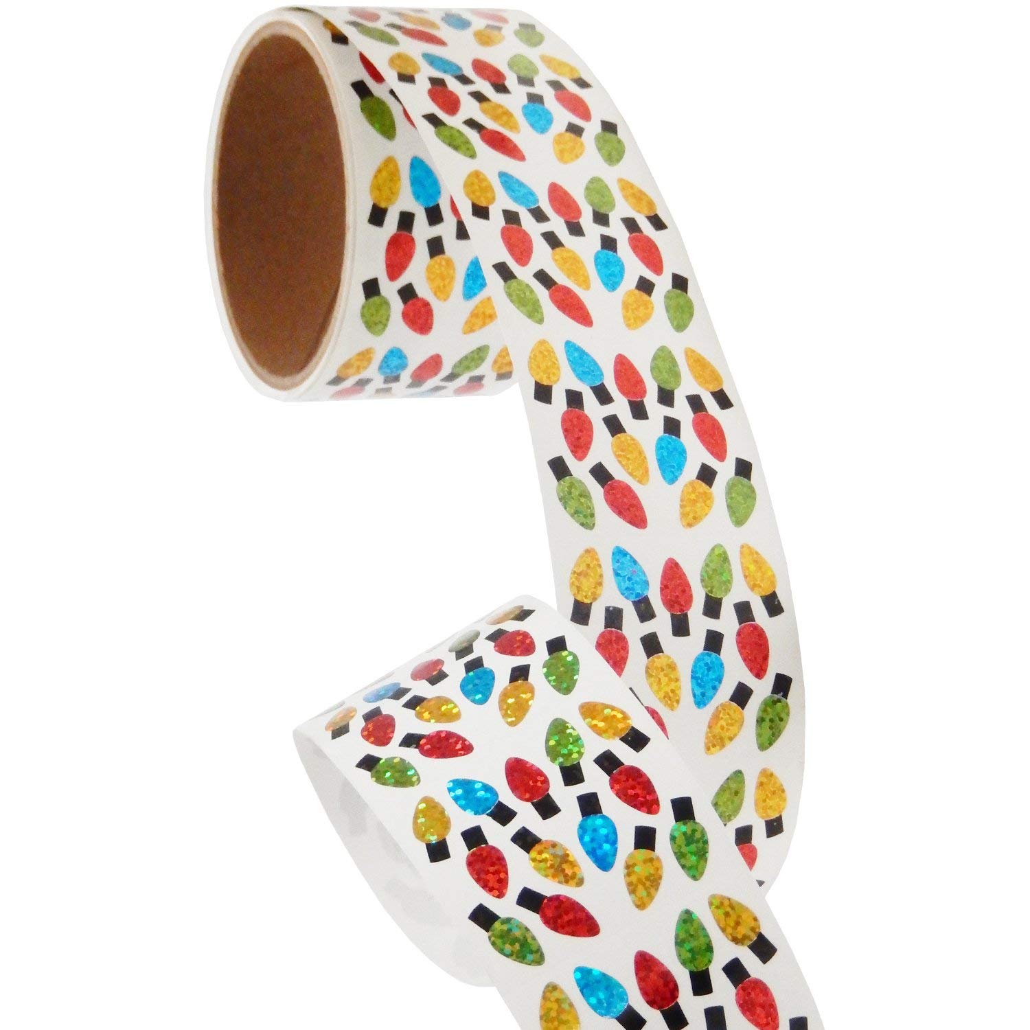 Bulk Roll Prismatic Stickers - 100 Repeats Micro Christmas Lights for DIY Crafts, Holiday Decorations & Party Supplies