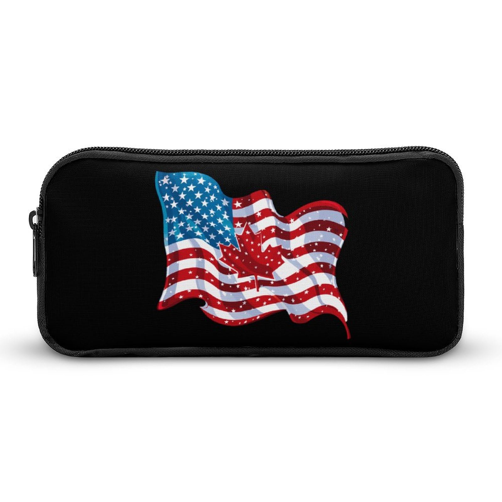 American & Canadian Flag Pencil Case - Large Capacity Zippered Pen Pouch, Stationery Organizer & Makeup Bag for School, Office & Travel