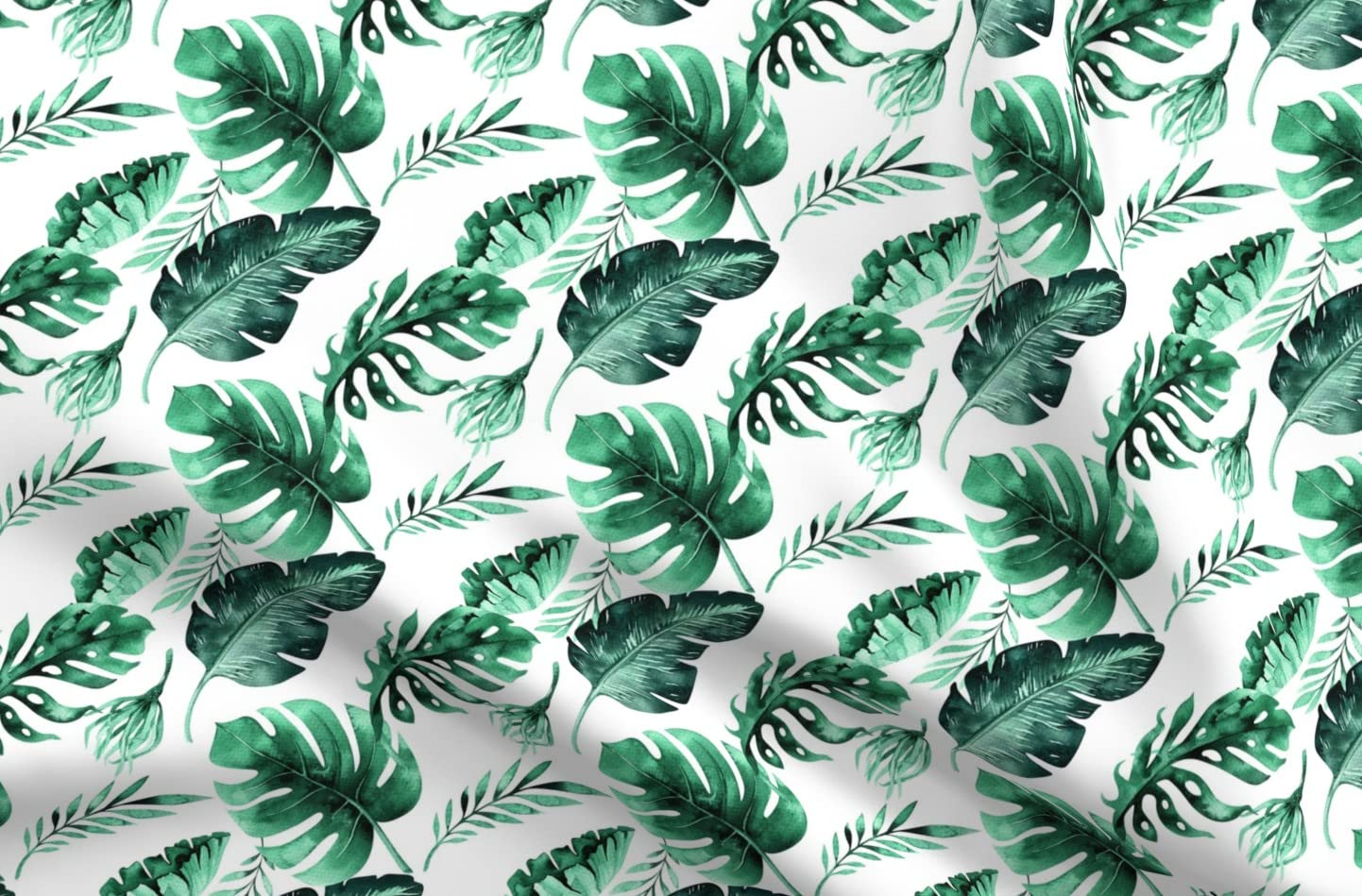 Watercolor Tropical Jungle Summer Fabric - Palm & Monstera Leaves Printed on Soft Minky Fat Quarter - Perfect for Sewing Baby Blankets, Quilt Backing & Plush Projects | DIY Home Decor, Nursery & Gift Ideas