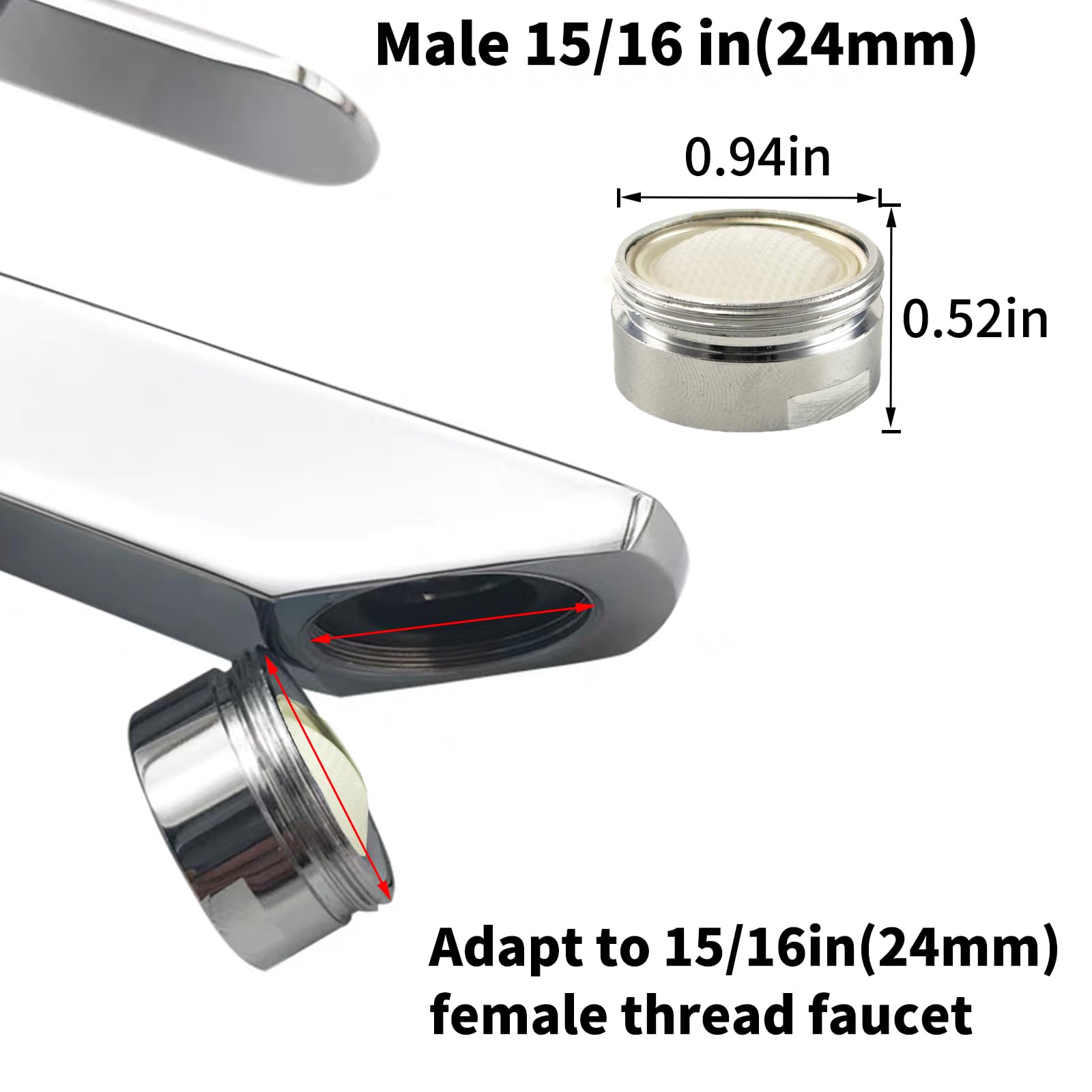 **2.2 GPM Bathroom & Kitchen Sink Aerator - Solid Brass & Stainless Steel Faucet Aerator with 15/16