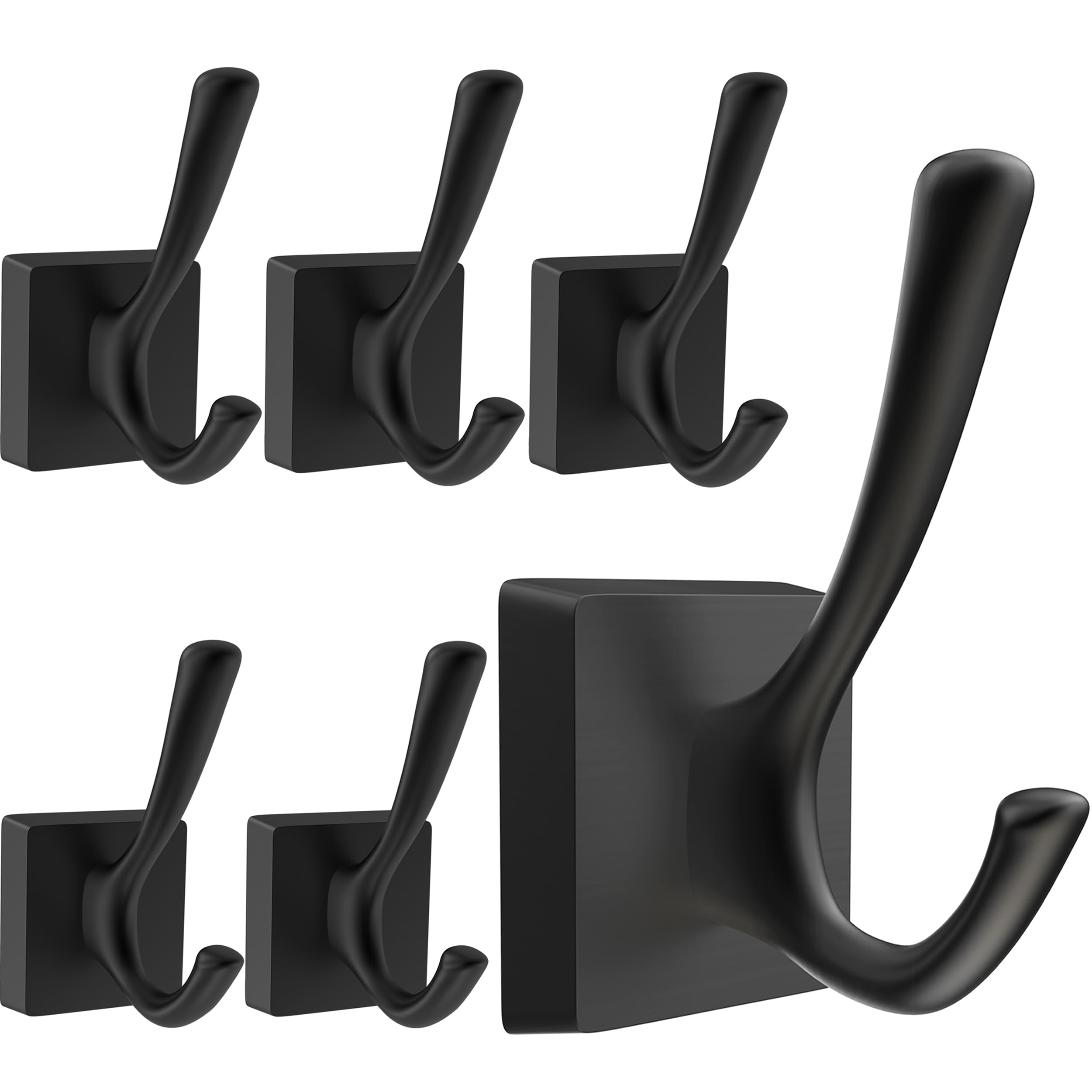 6 Pack Black Heavy Duty Wall Hooks - Modern Double Coat Hooks for Hanging Clothes, Robes, Towels & Backpacks | Perfect for Mudroom, Bathroom & Hallway Organization (Decorative Home Hooks)