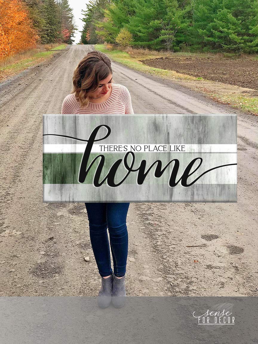 Farmhouse Wall Decor Sign - Rustic Home Decoration for Living Room | 'There's No Place Like Home' Housewarming Gift | Green Wooden Plaque 60x27 Inches | Perfect for Country Style Homes & Cozy Spaces