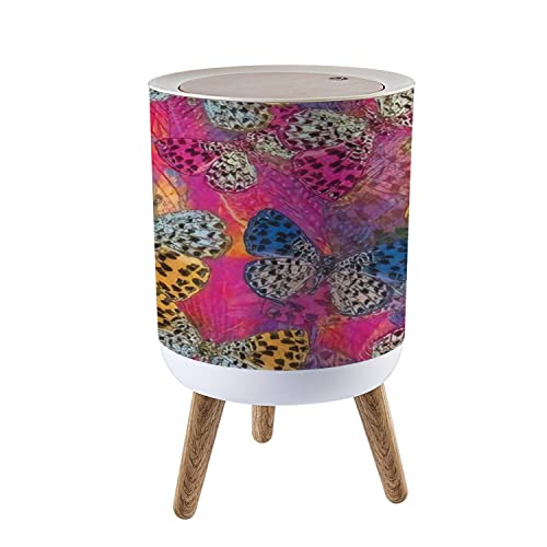 Small Trash Can with Lid - 1.8 Gallon Seamless Digital Abstract Butterfly Design in Pink - Round Press Cover Garbage Bin for Kitchen, Bathroom, Living Room | Dog Proof Wastebasket | Perfect for Home, Office, Dorm & RV Use