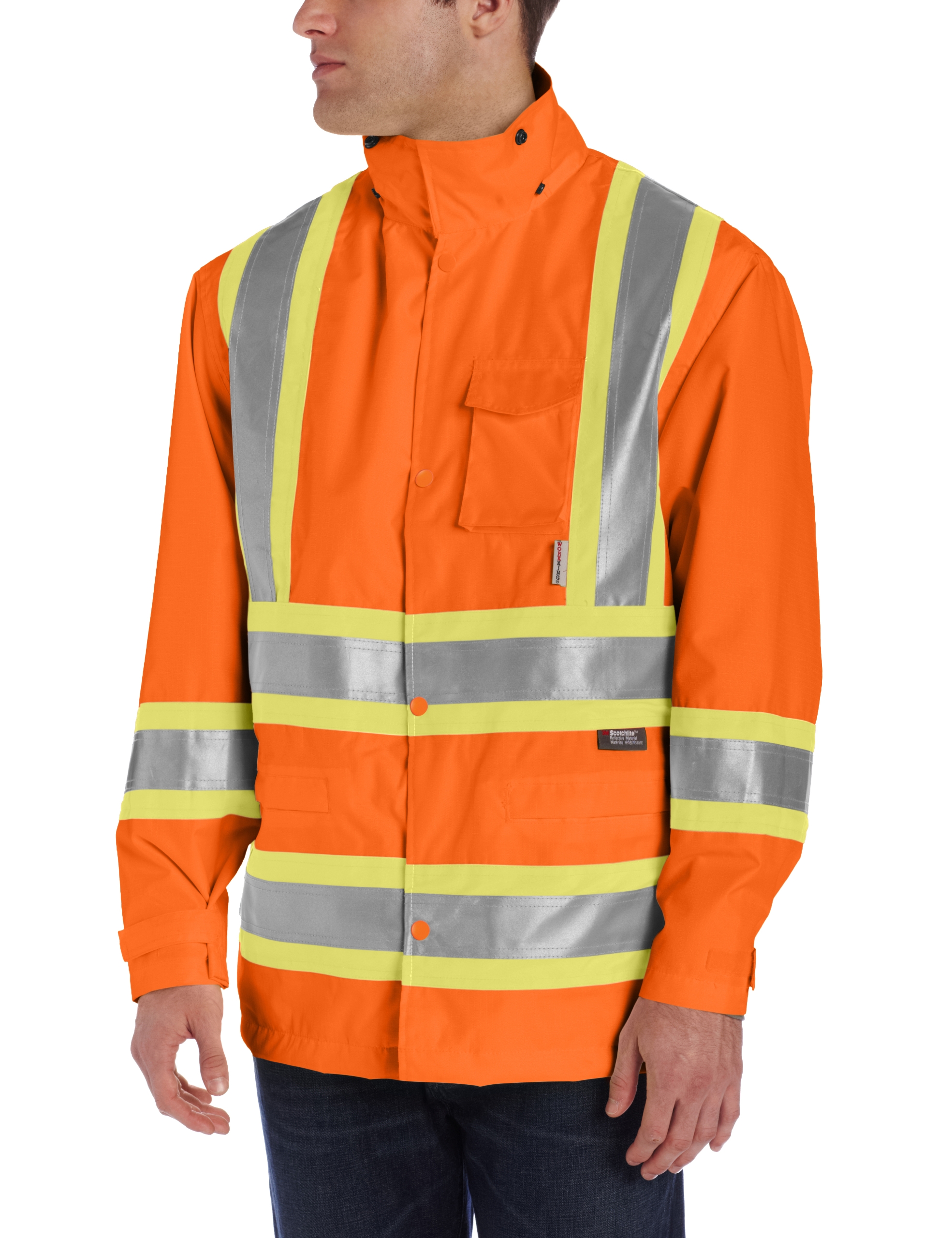 Work King Men's High-Visibility Waterproof Rain Jacket - Reflective Safety Workwear for Outdoor Construction & Stormy Weather