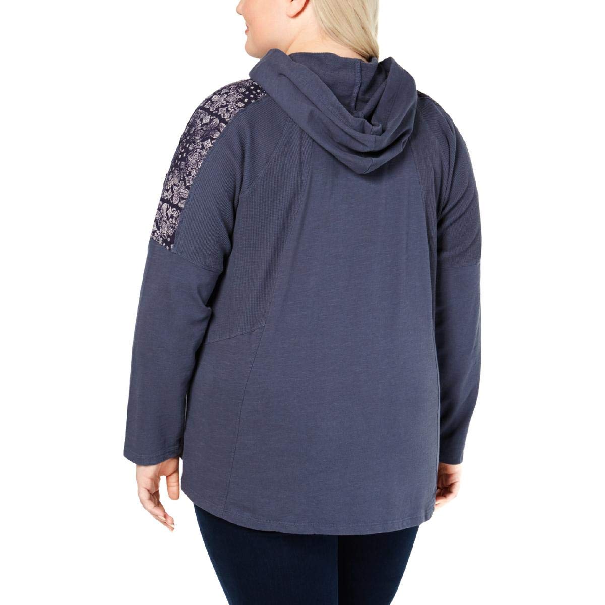 Style & Co. Women's Plus Size V-Neck Paisley Waffle Knit Hoodie Sweatshirt - Blue 3X | Casual Loungewear, Fall Fashion, Comfortable Outerwear