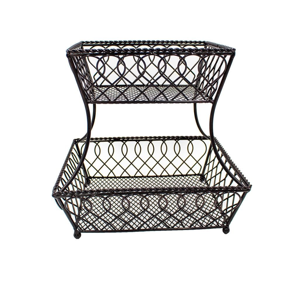 Loop Lattice 2 Tier Rectangular Basket - Rustic Wooden Storage Organizer for Bathroom, Kitchen & Office - Perfect for Towels, Fruits & Office Supplies
