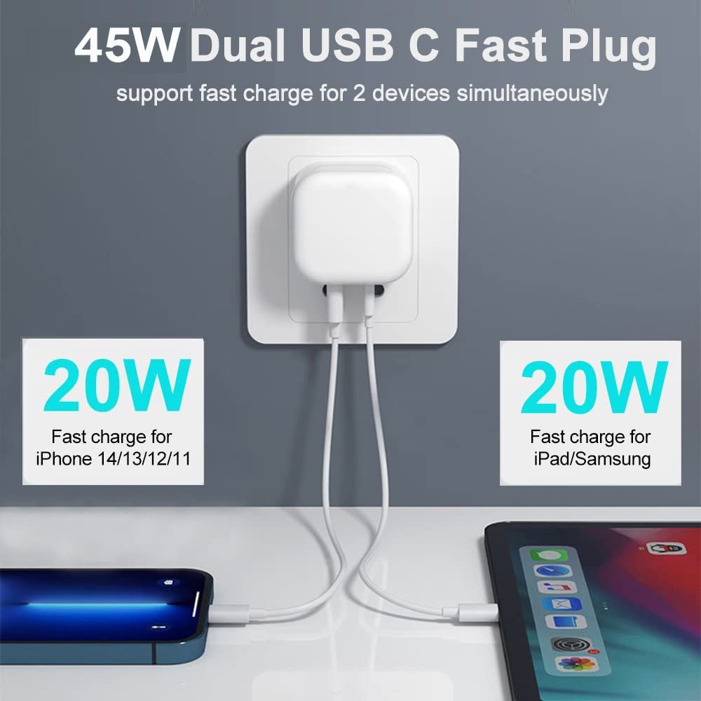 45W GaN Fast Charger with Dual PD 3.0 Ports & PPS - Compatible with Google Pixel Fold, Tablet, Pixel 9A/9/9 Pro/XL/9 Pro Fold/8/8 Pro/7/7 Pro/8A/7A/6A/6/6 Pro - Includes USB-C Cable for Fast Charging at Home, Office & Travel