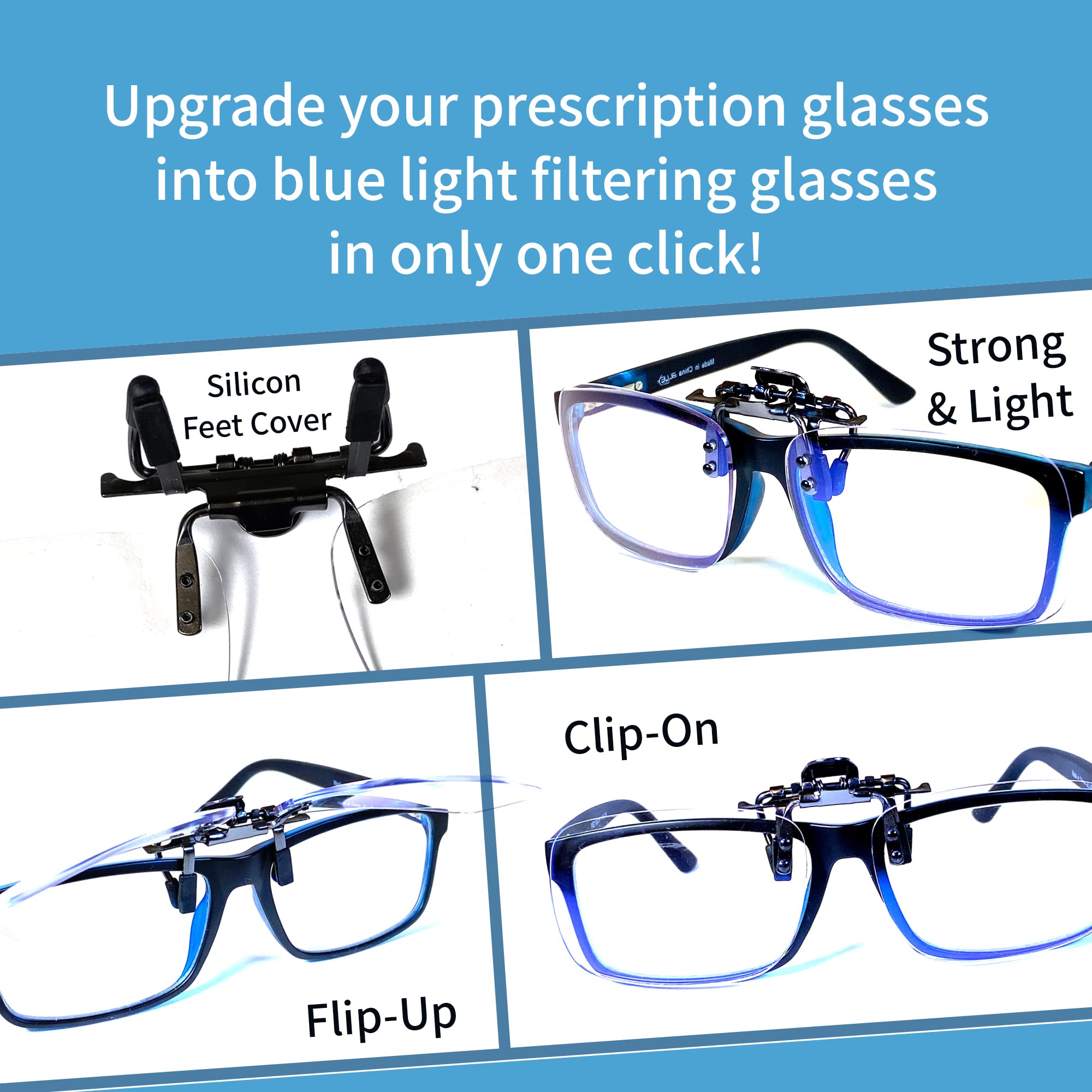 Blue Light Blocking Clip On Glasses for Computer & Gaming - Flip-Up Anti Eye Strain Glasses - Digital Eye Protection for Screen Time - Perfect for Office Work, Video Gaming & Nighttime Reading
