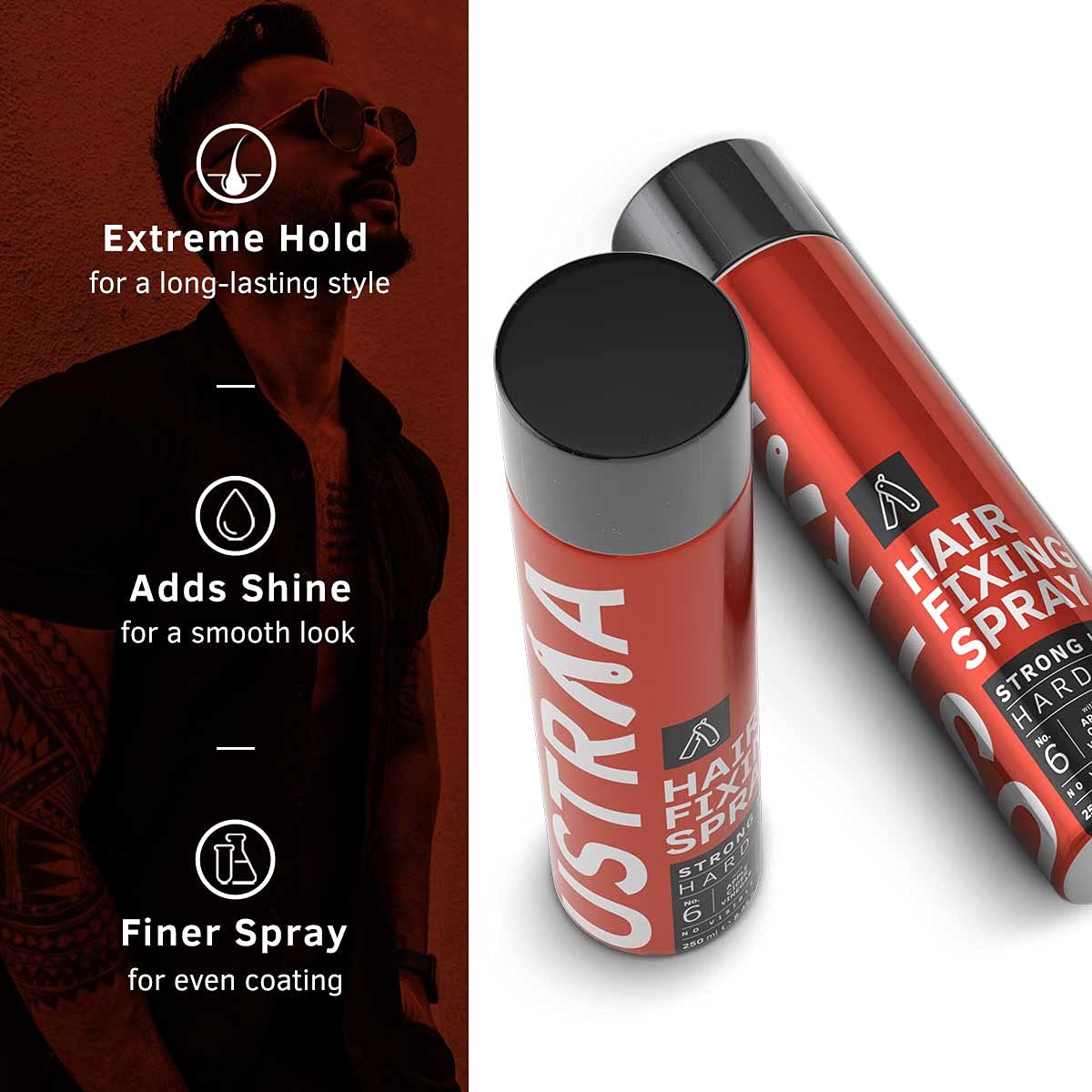 USTRAA Hair Fixing Spray - Strong Hold Hairspray for Long Hair | Extreme Hold Hair Spray with Shine & Even Coating | Finer Mist Spray | Perfect for Styling, Updos & All-Day Hold