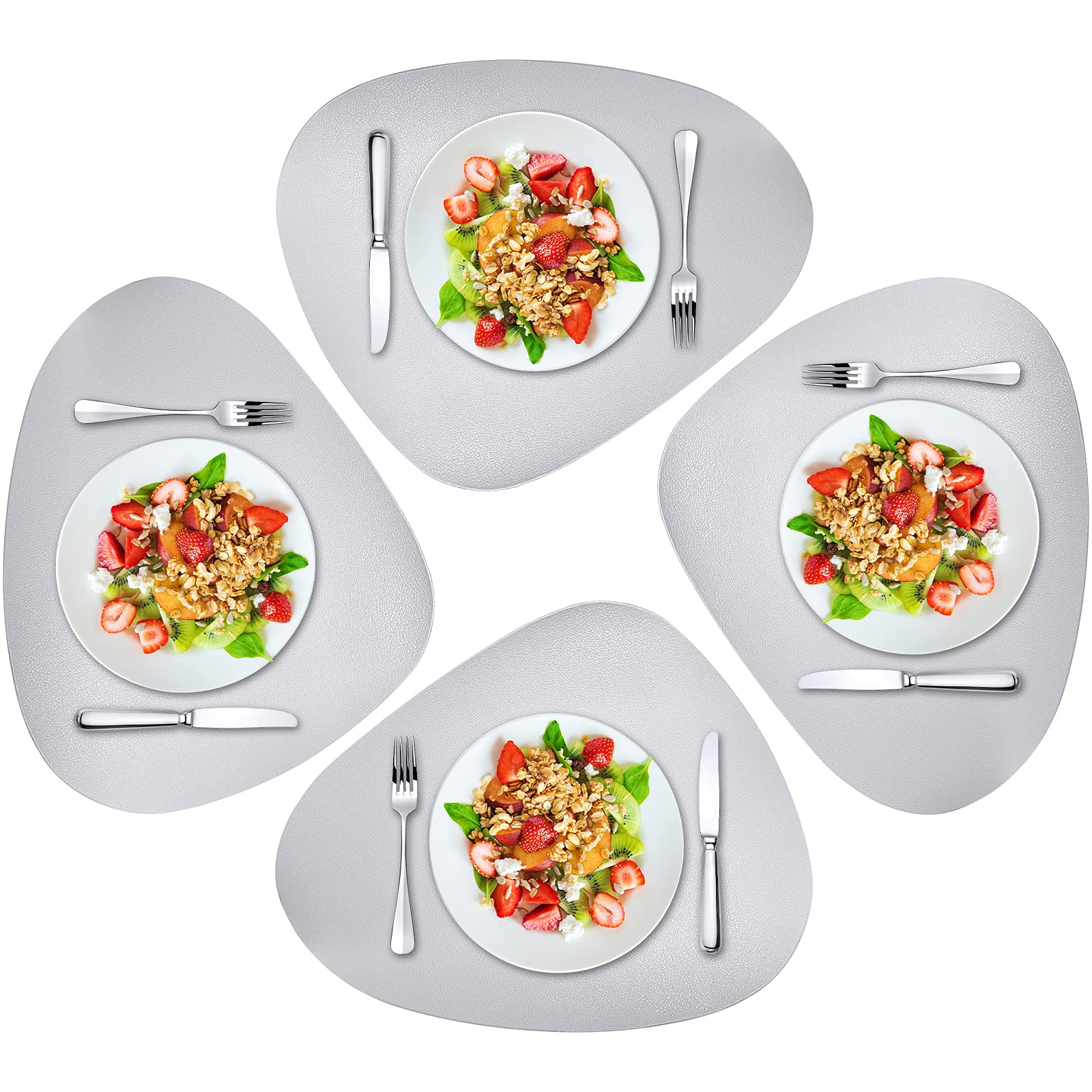 Premium Grey Leather Placemats Set of 4 - Heat Resistant & Easy Clean Dining Table Mats for Kitchen, Patio, and Formal Occasions | Washable & Wipeable Table Place Mats for Everyday Use and Entertaining