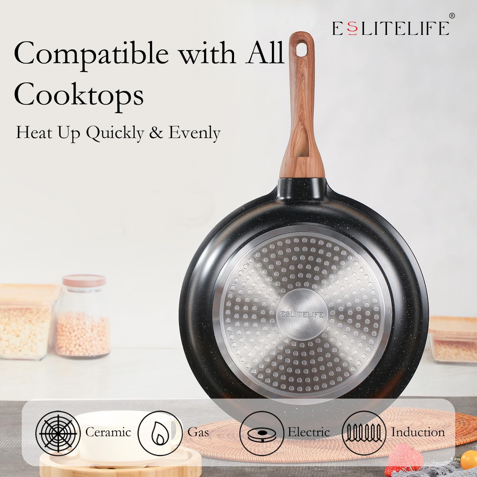 Nonstick Ceramic Frying Pan Set with Glass Lids - 3-Piece PTFE & PFOA Free Skillets for Gas, Electric & Induction Stoves - Healthy Cooking for Eggs, Omelets & Pancakes - Perfect for Family Breakfast & Professional Kitchens
