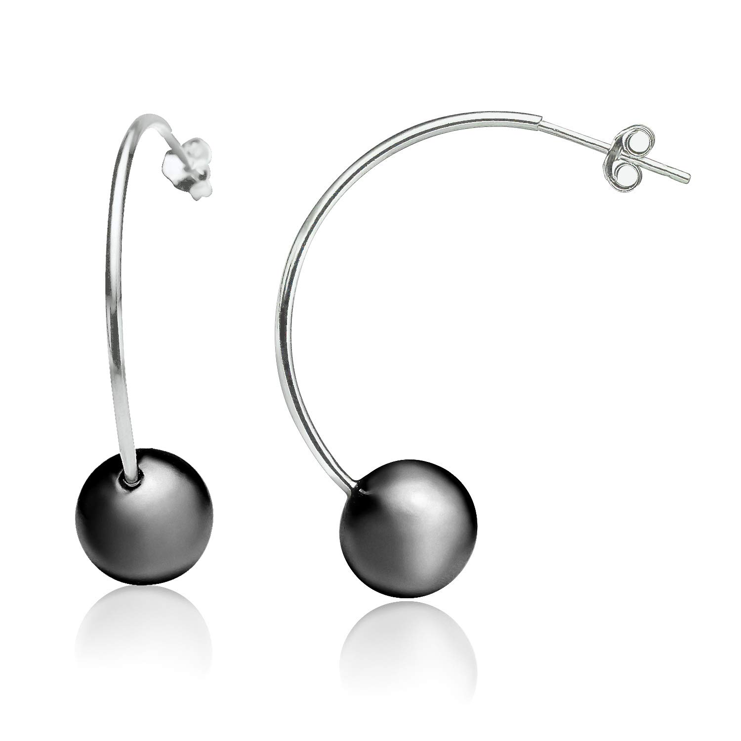 River Island Sterling Silver Half Hoop Earrings with Drop Ball - Silver, Black, Rose & Yellow Gold Options | Elegant Dangle Earrings for Women, Perfect for Parties, Weddings & Everyday Wear