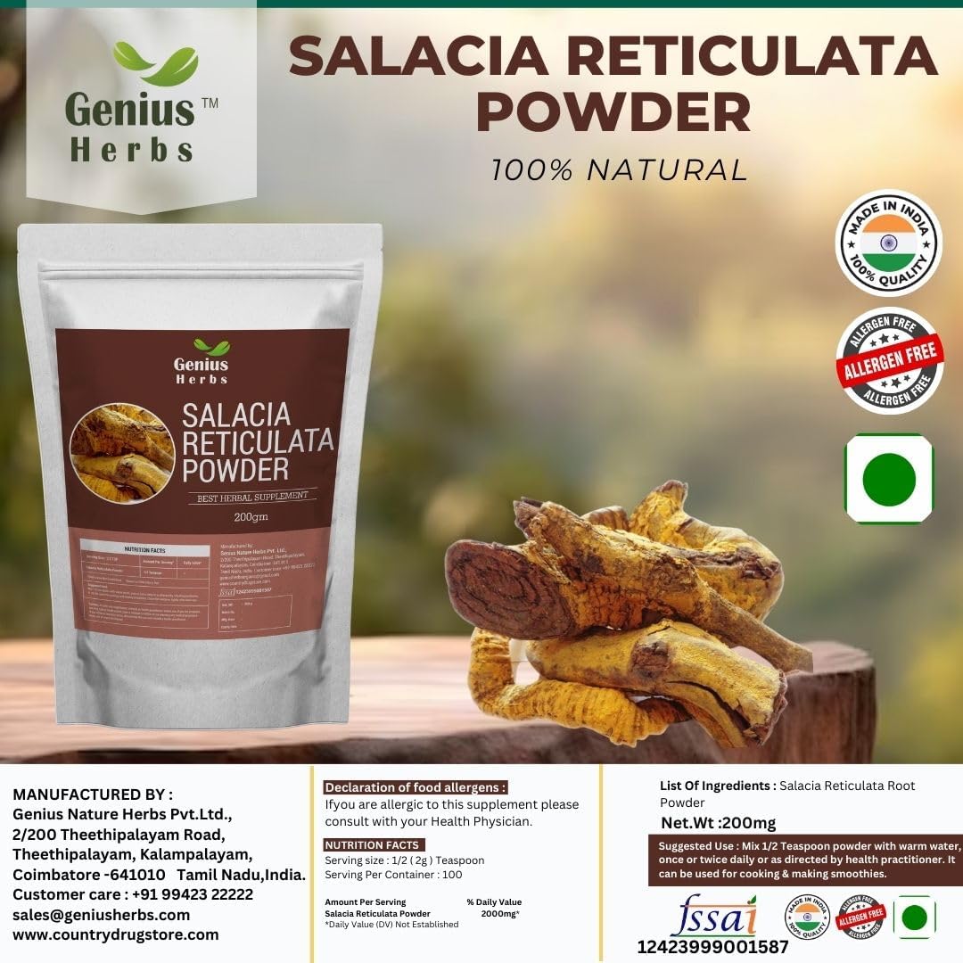 Organic Salacia Reticulata Powder (Ponkoranti) - 100g Herbal Supplement for Blood Sugar Support | Ayurvedic Remedy | Diabetic Management | Perfect for Teas, Smoothies & Natural Remedies