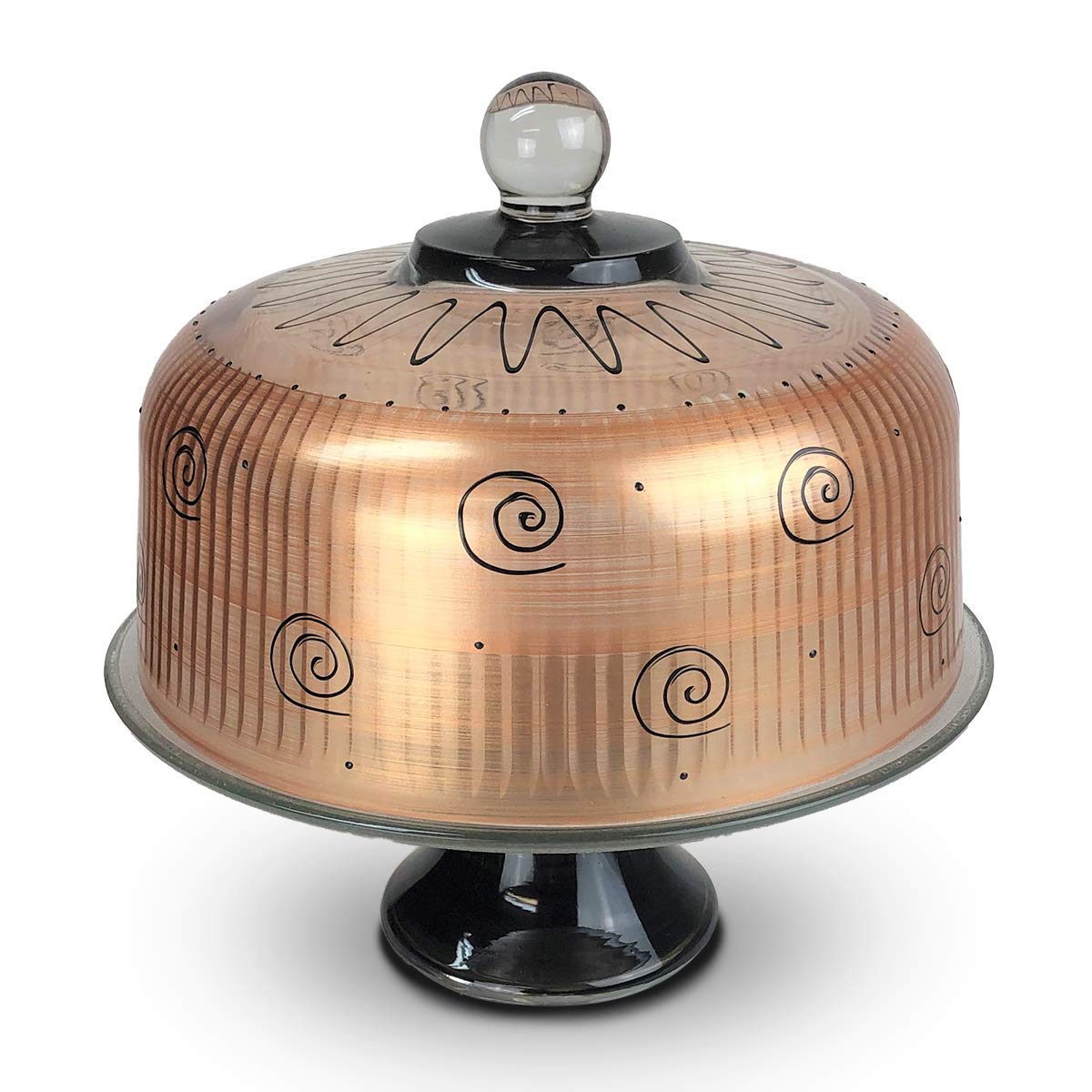 Hand Painted Glass Cake Stand with Cover - Tuscan Sunset Collection - Vibrant Gold Decorative Cake Dome - Unique Kitchen Table Decor for Weddings, Parties & Home Baking Display