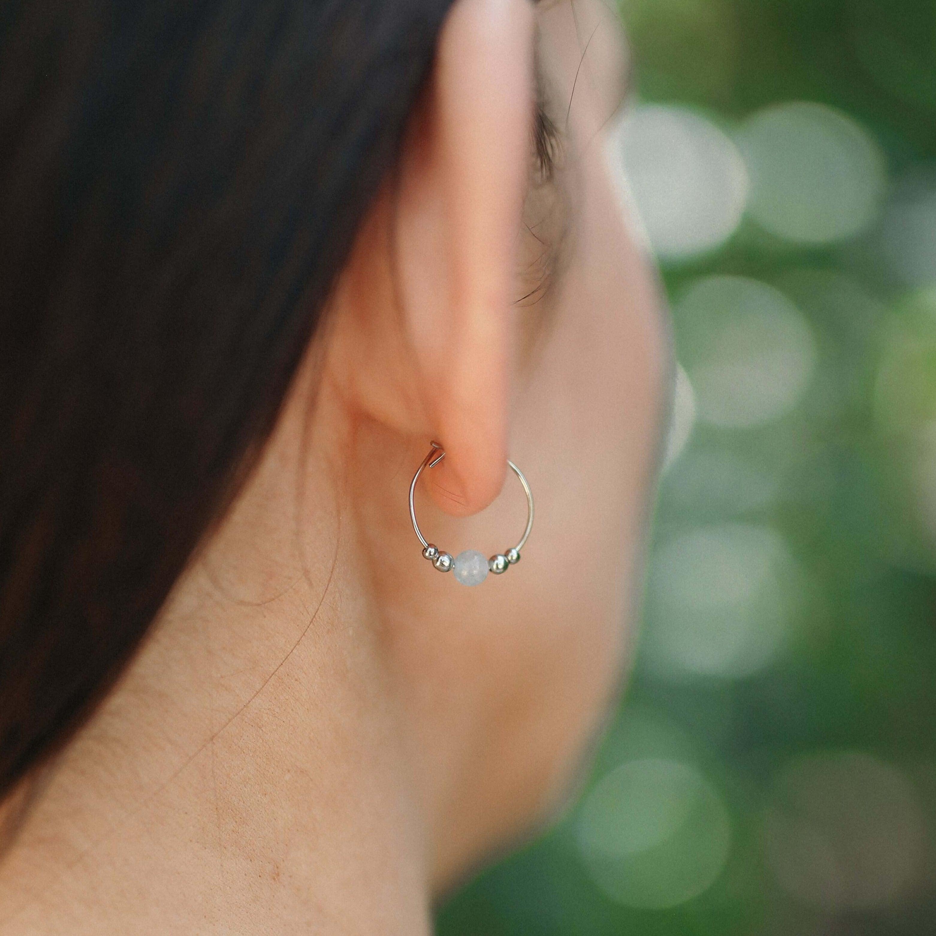 Tiny Blue Aquamarine Bead Hoop Earrings - Dainty Gemstone Jewelry for Women - Perfect for Everyday Wear, Parties & Gifts