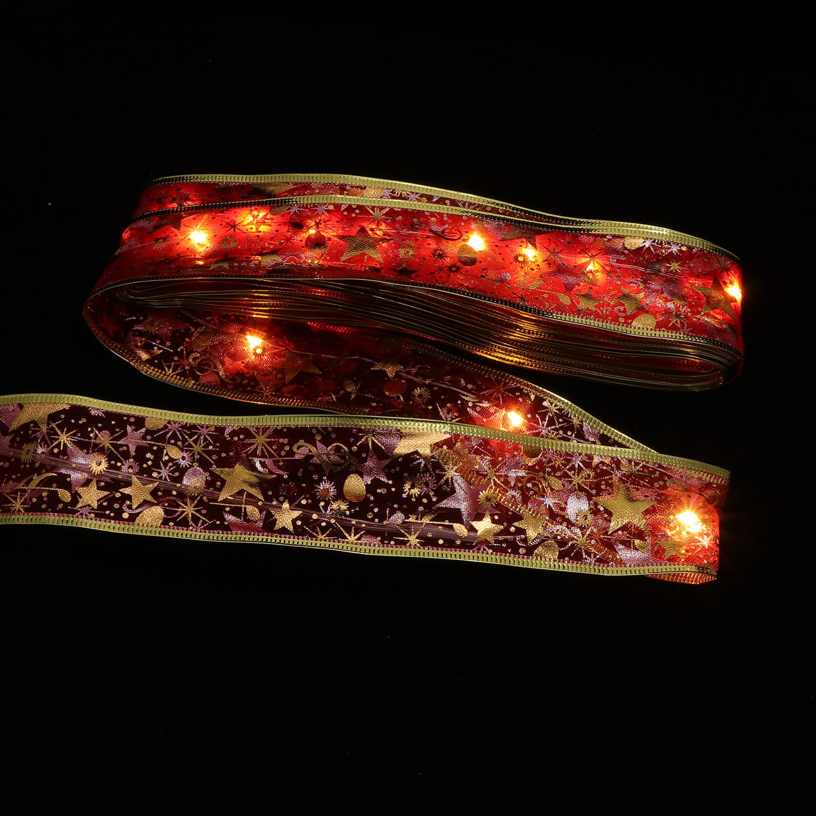 Toyvian LED Christmas Tree Ribbon Garland with Lights - Red Holiday Decoration for Xmas Tree, Fireplace, Mantel & Indoor/Outdoor Decor