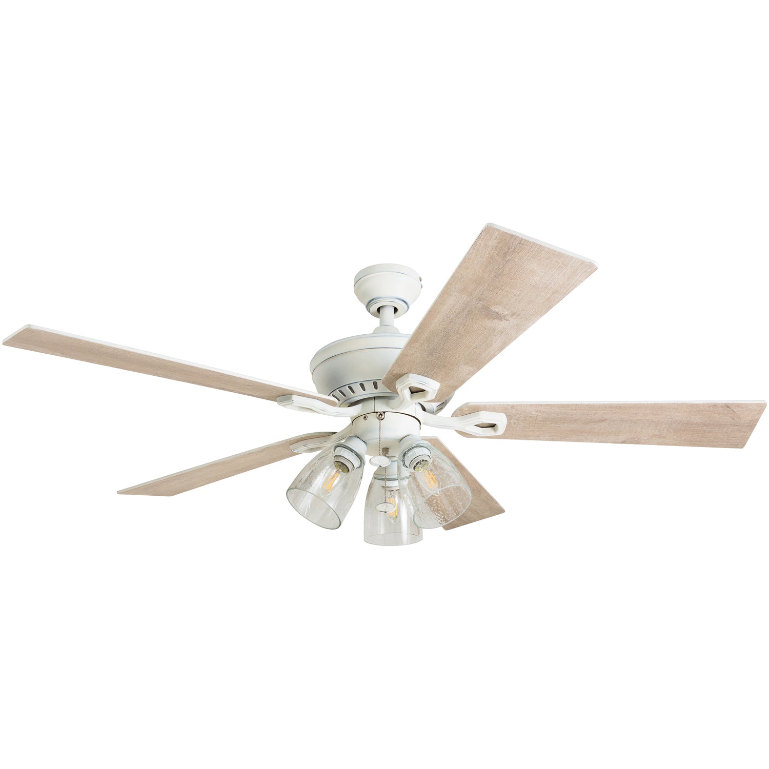 52 Inch Glenmont Distressed White Ceiling Fan with Pull Chain - Perfect for Living Room, Bedroom, and Outdoor Patio Cooling