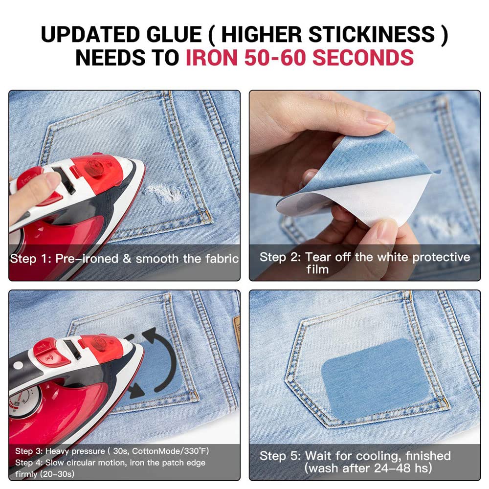 Iron On Patches for Clothing Repair - 20 Pack Light Blue Cotton Embroidered Patches - DIY Sewing & Fabric Repair Kit for Jeans, Jackets, Bags - Perfect for Customizing & Decorating Clothes, Accessories