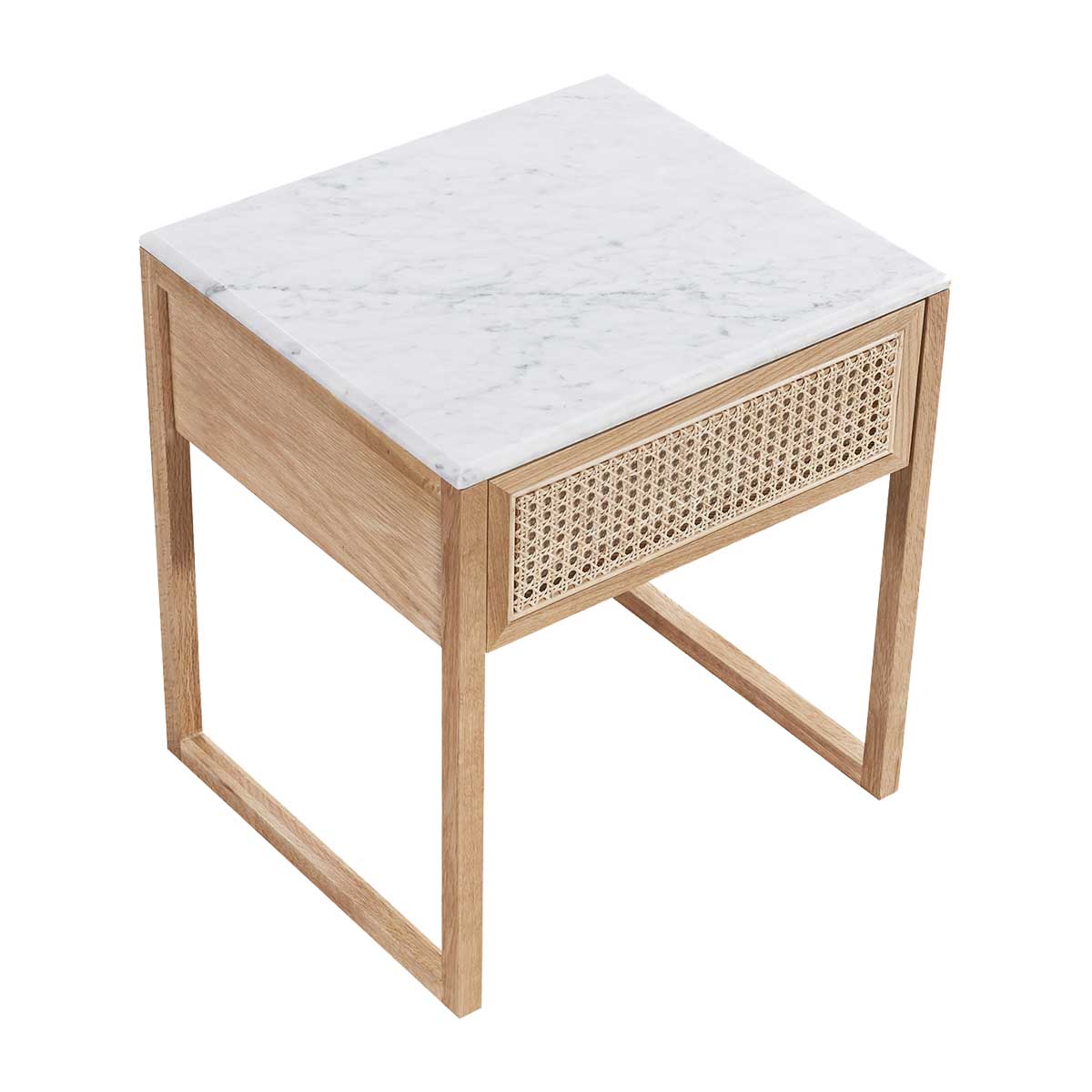 Avalon Marble Rattan Bedside Table - Modern Nightstand with Storage Shelf for Bedroom, Living Room & Guest Room - Stylish and Functional Home Decor