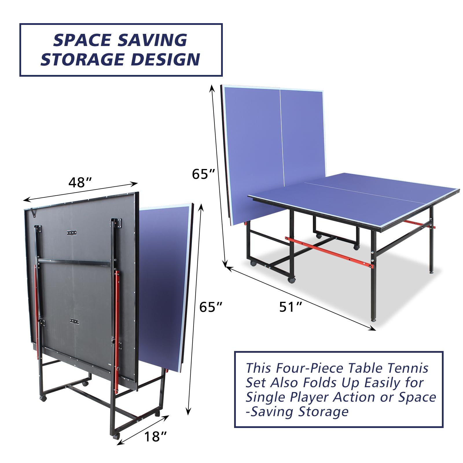Premium Blue Folding Ping Pong Table with Wheels - Indoor & Outdoor Table Tennis Set Includes 2 Rackets, 3 Balls & Net - Perfect for Backyard Games, Family Fun & Sports Training