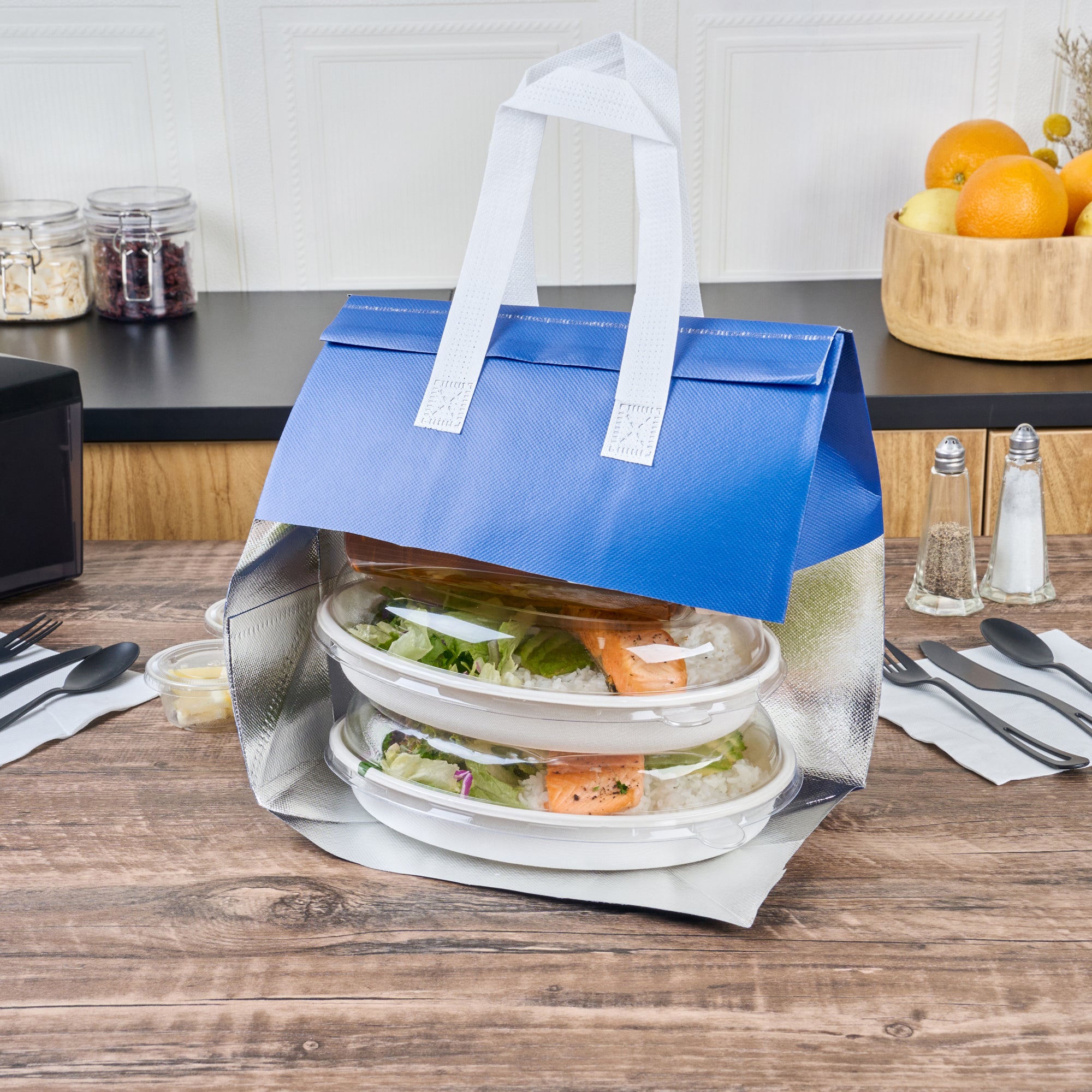 Premium Blue Insulated Takeout Bags - Tamper Evident Food Delivery Bags (10.25