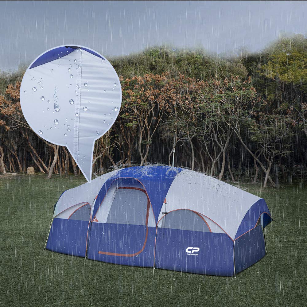 CAMPROS CP 8-Person Camping Tent - Waterproof & Windproof Family Tent with 5 Mesh Windows, Double Layer Design & Room Divider - Lightweight Portable Outdoor Tent with Carry Bag for Camping, Hiking, Backpacking & Family Adventures