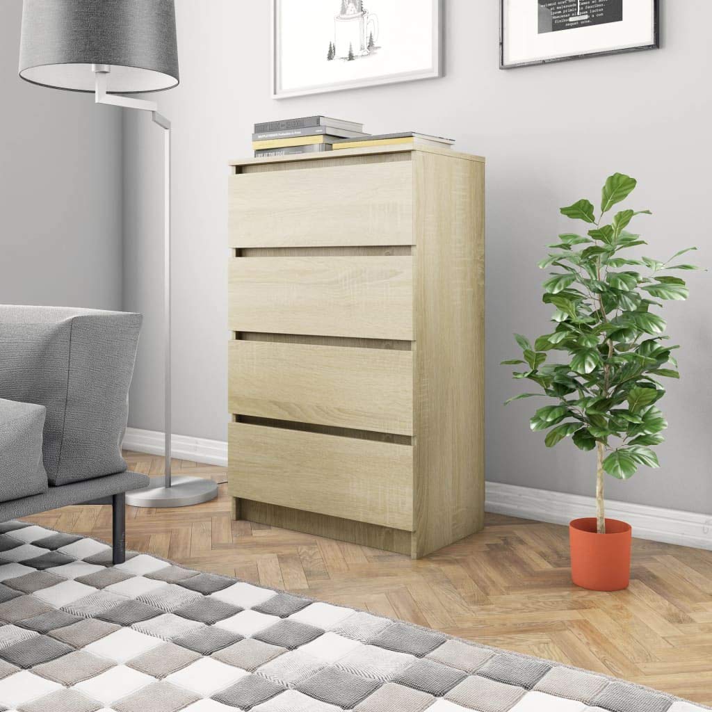 Modern VidaXL Floor Cabinet with 4 Drawers - Free Standing Storage Locker for Kitchen, Bathroom, Living Room & Office - Entryway Cabinet, Sideboard & Pantry Organizer (27.5x15.7x38.1 Inches) - Perfect for Small Space Storage & Home Organization