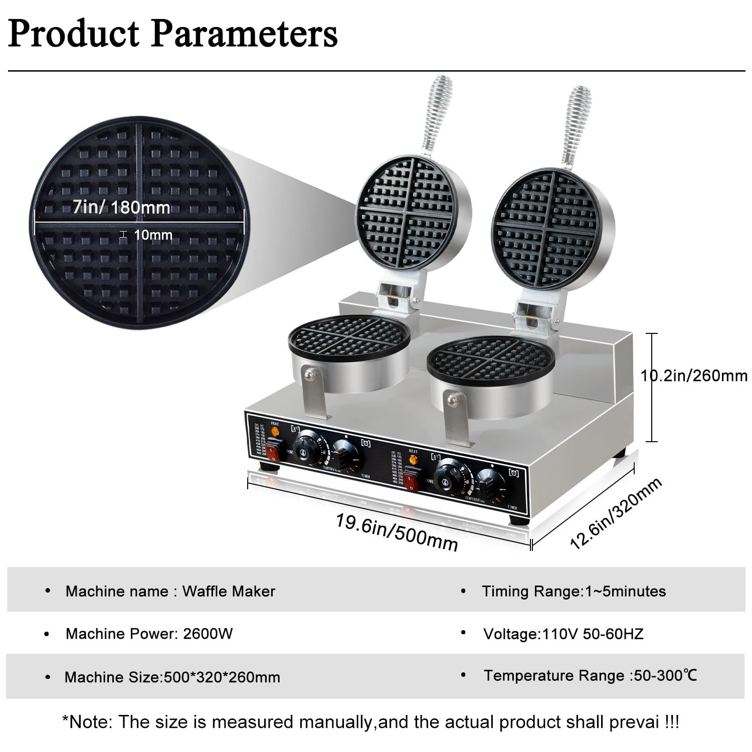 Commercial Waffle Maker 2600W - Double Non-Stick Belgian Waffle Iron, Stainless Steel Professional Waffle Machine for Restaurants, Bakeries, Food Stalls, Parties & Home Use - Perfect for Breakfast, Brunch, Desserts & Snack Bars