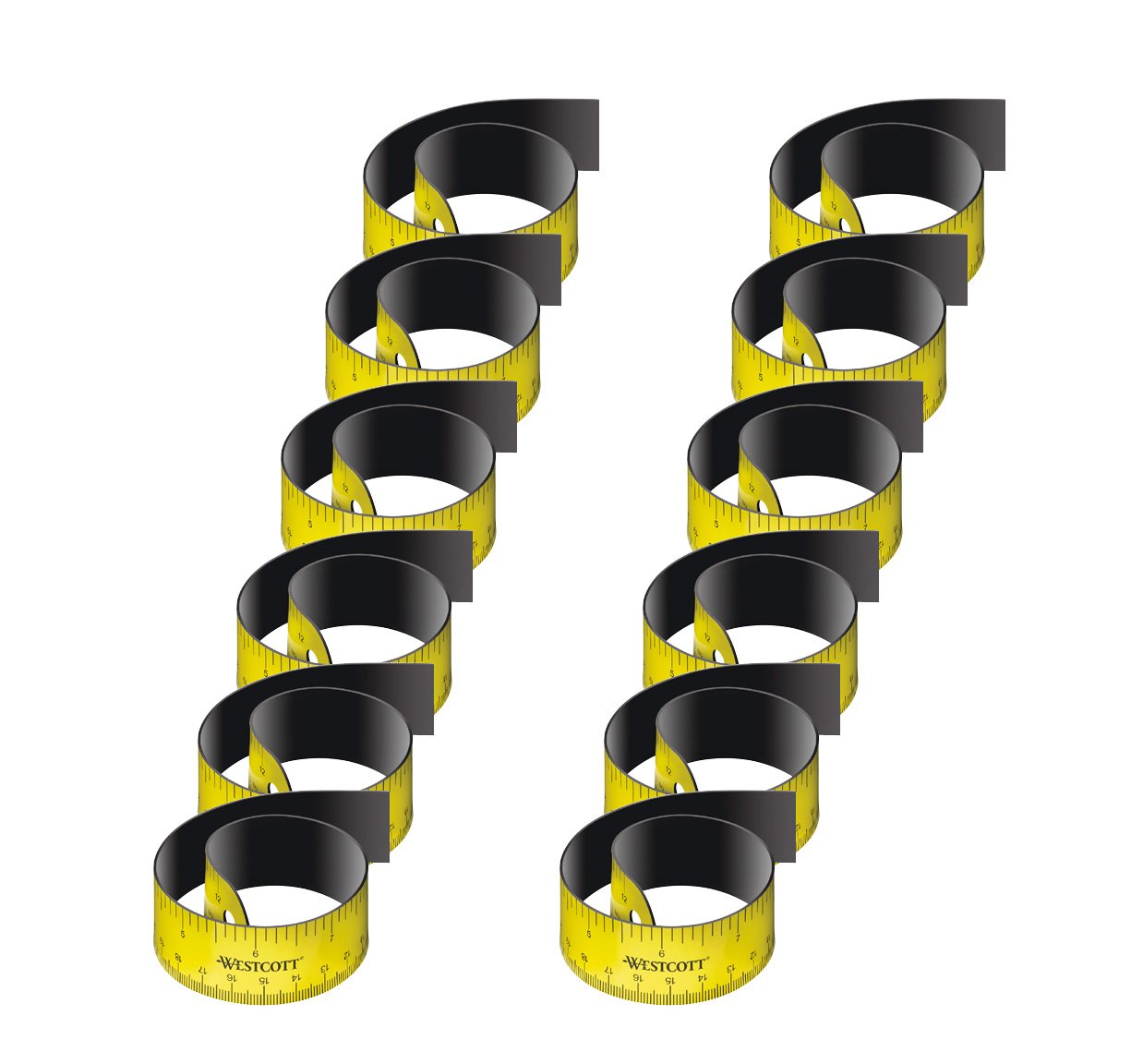 Westcott E-15990 00 I Flexible Magnetic Ruler - 12-Piece Set (30cm/12 Inch) - Yellow & Black for Crafting, Sewing, and DIY Projects