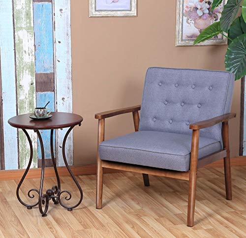 Mid-Century Modern Accent Chair - Retro Fabric Upholstered Lounge Chair with Wooden Arms for Living Room, Bedroom or Office - Comfortable Grey Armchair for Relaxing & Reading